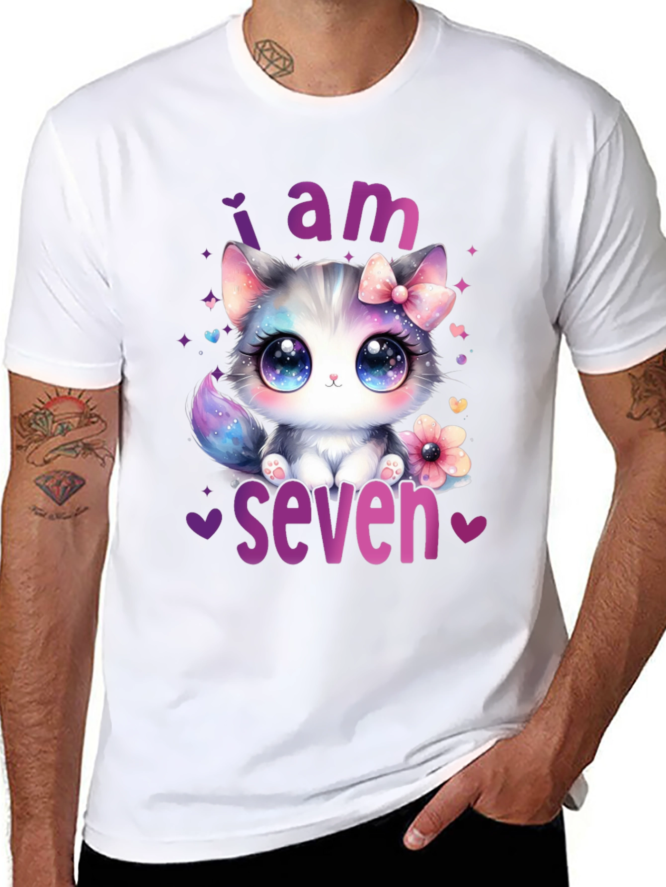 Black I am Seven Kitten Birthday T-Shirt view 8