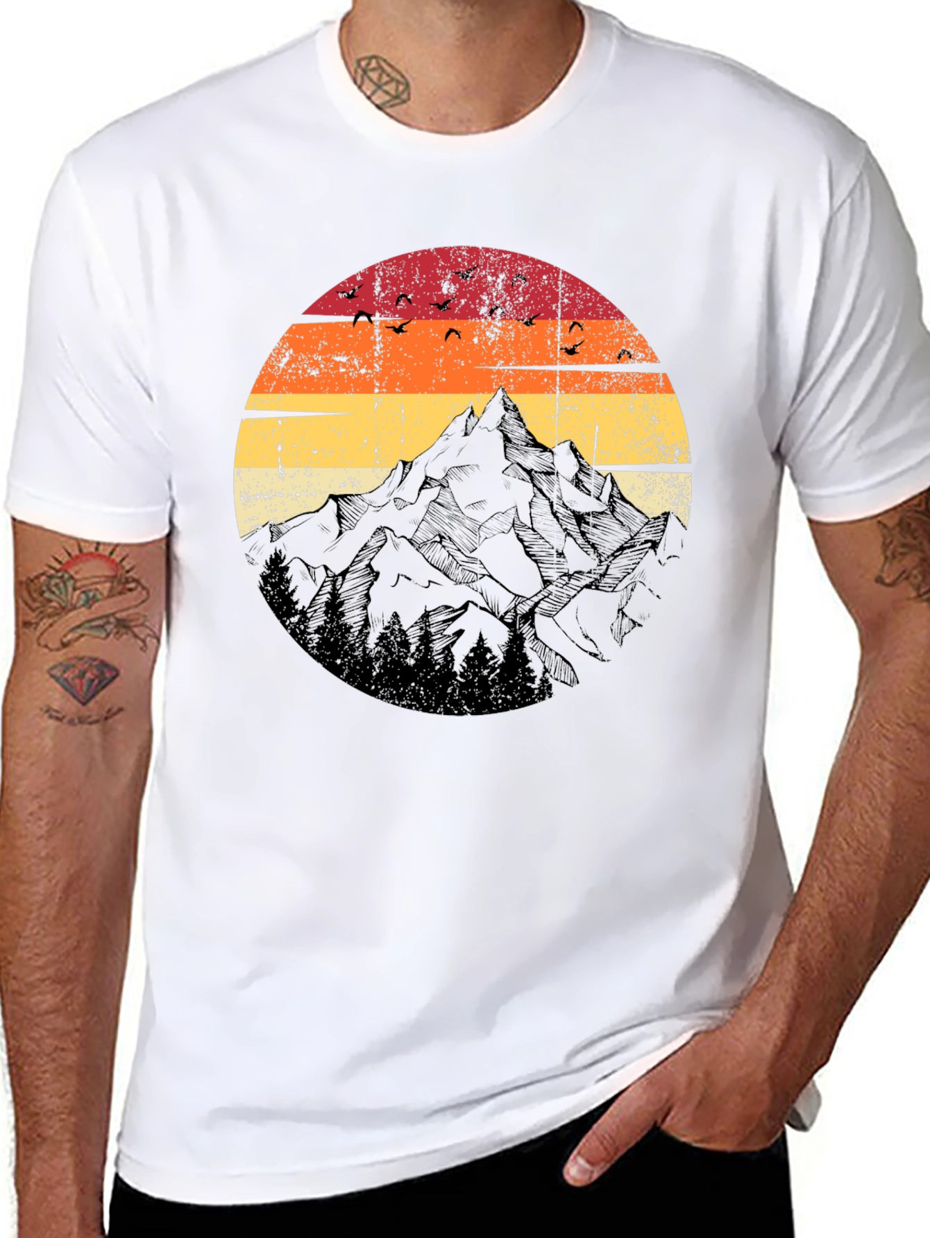 Black Retro Mountain Sunset T-Shirt - Black view 8