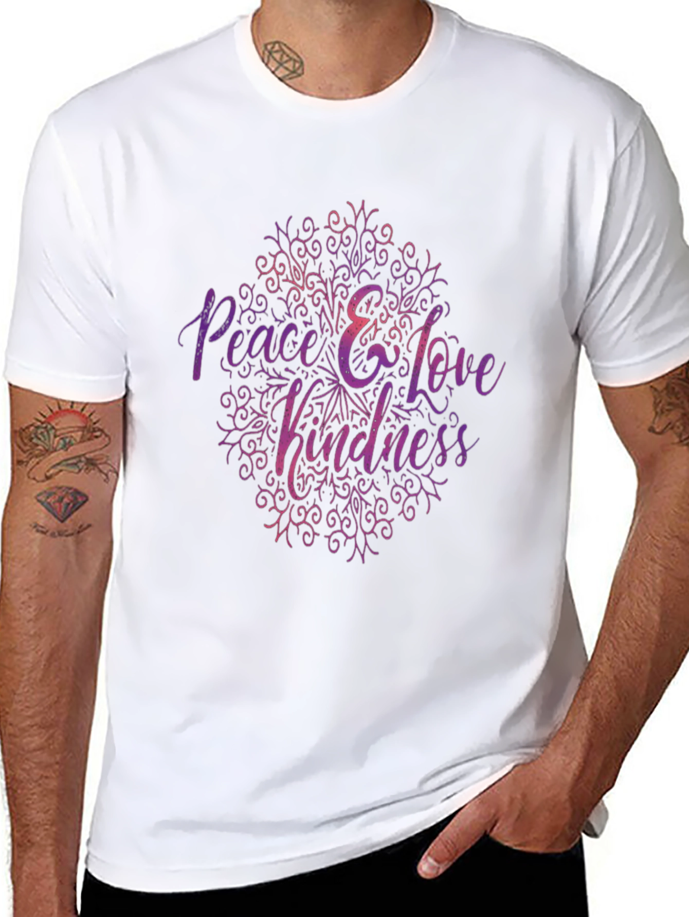 Black Peace Love Kindness Graphic Tee - Black Casual T-Shirt view 8