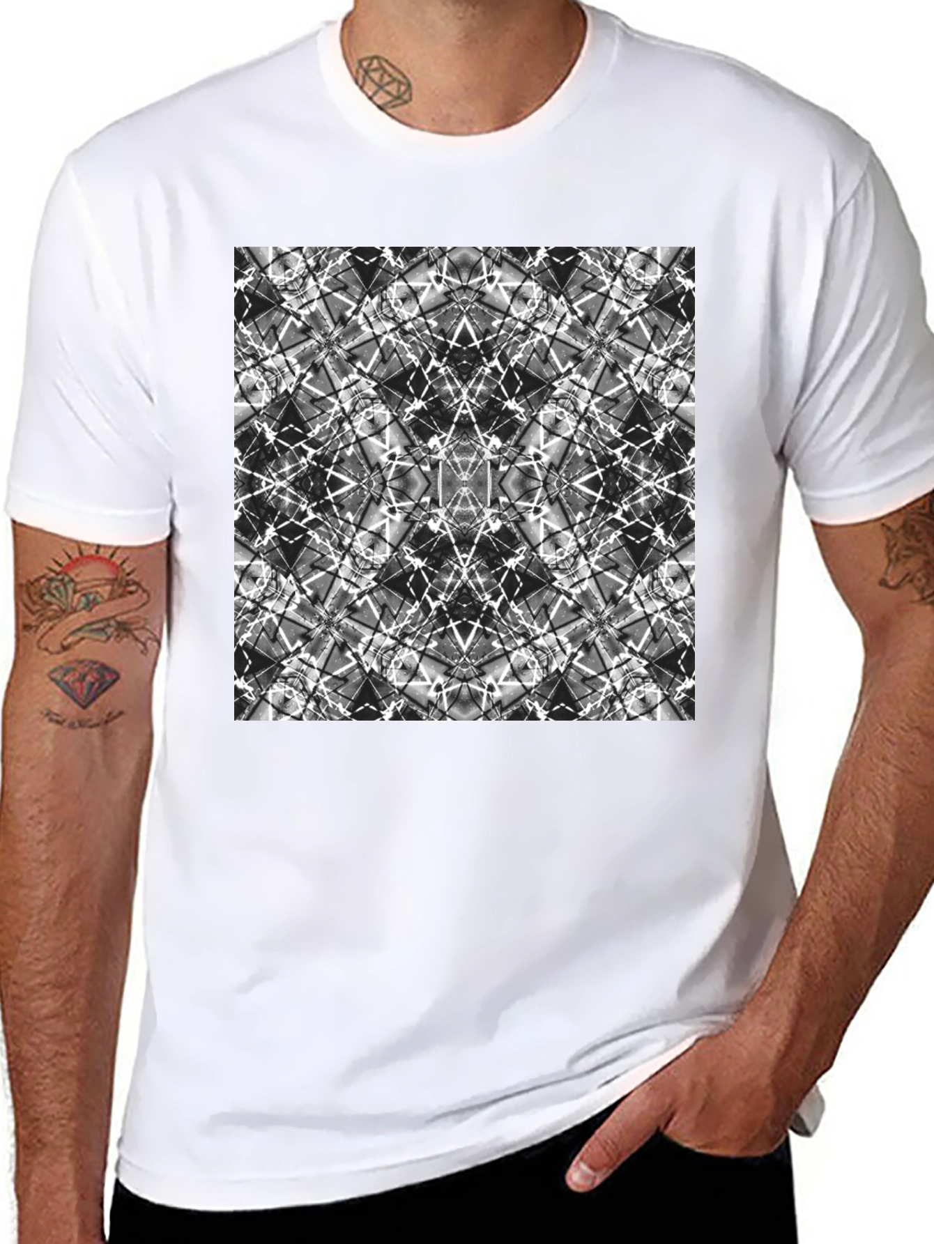 Black Abstract Geometric Print Black T-Shirt view 8