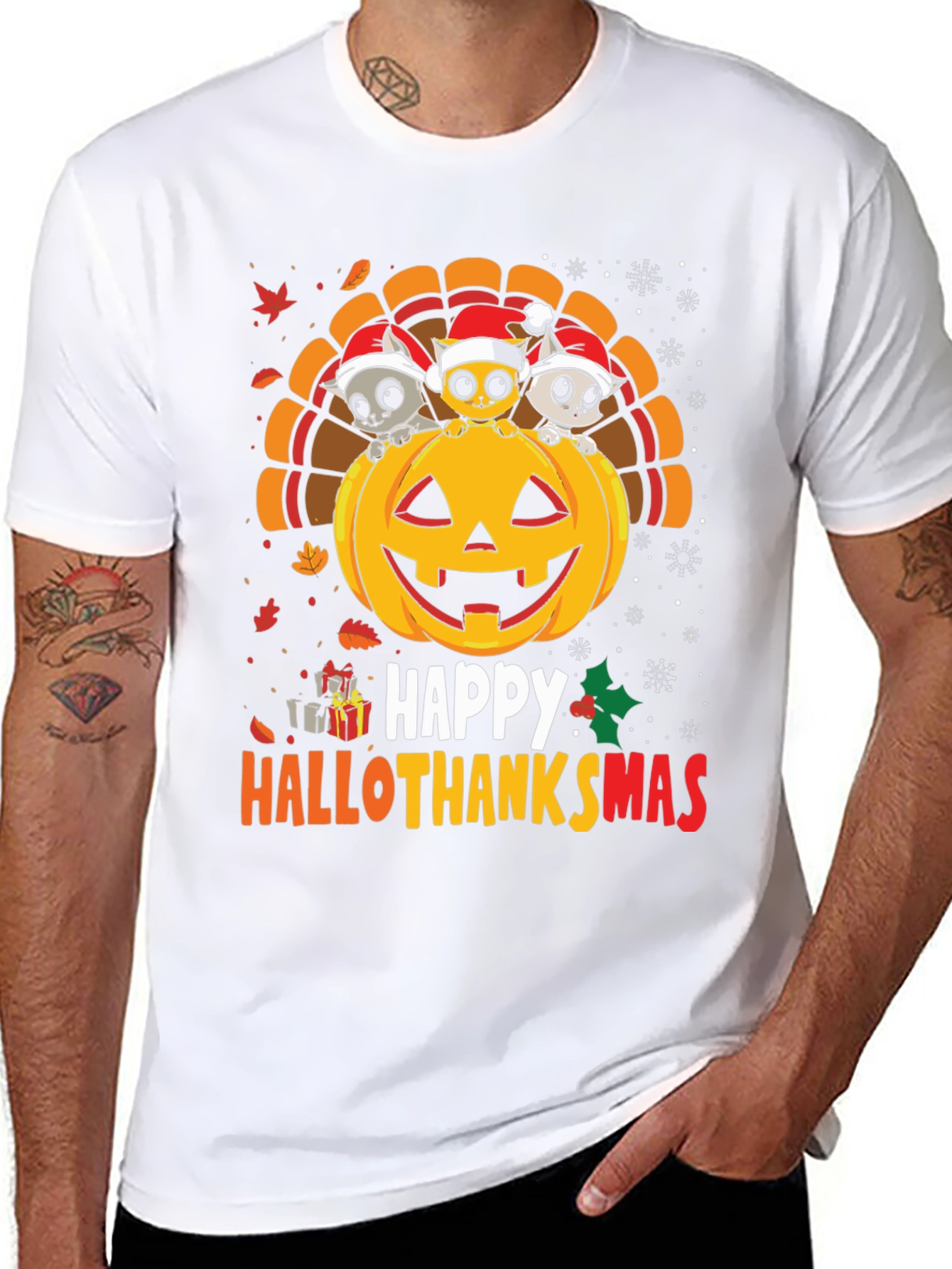 Black Happy Hallothanksmas T-Shirt view 8
