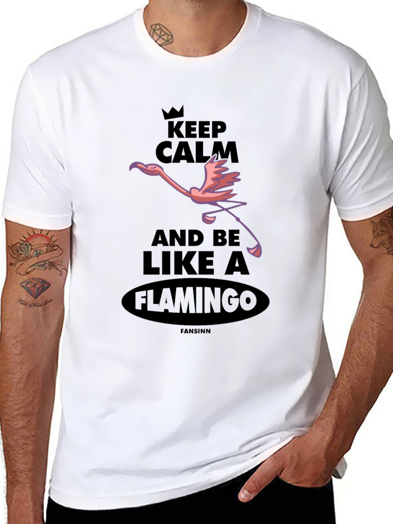Black Keep Calm and Be Like A Flamingo T-Shirt view 8