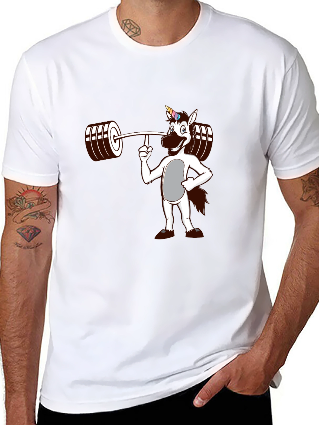 Black Unicorn Lifting Weights Graphic T-Shirt view 8