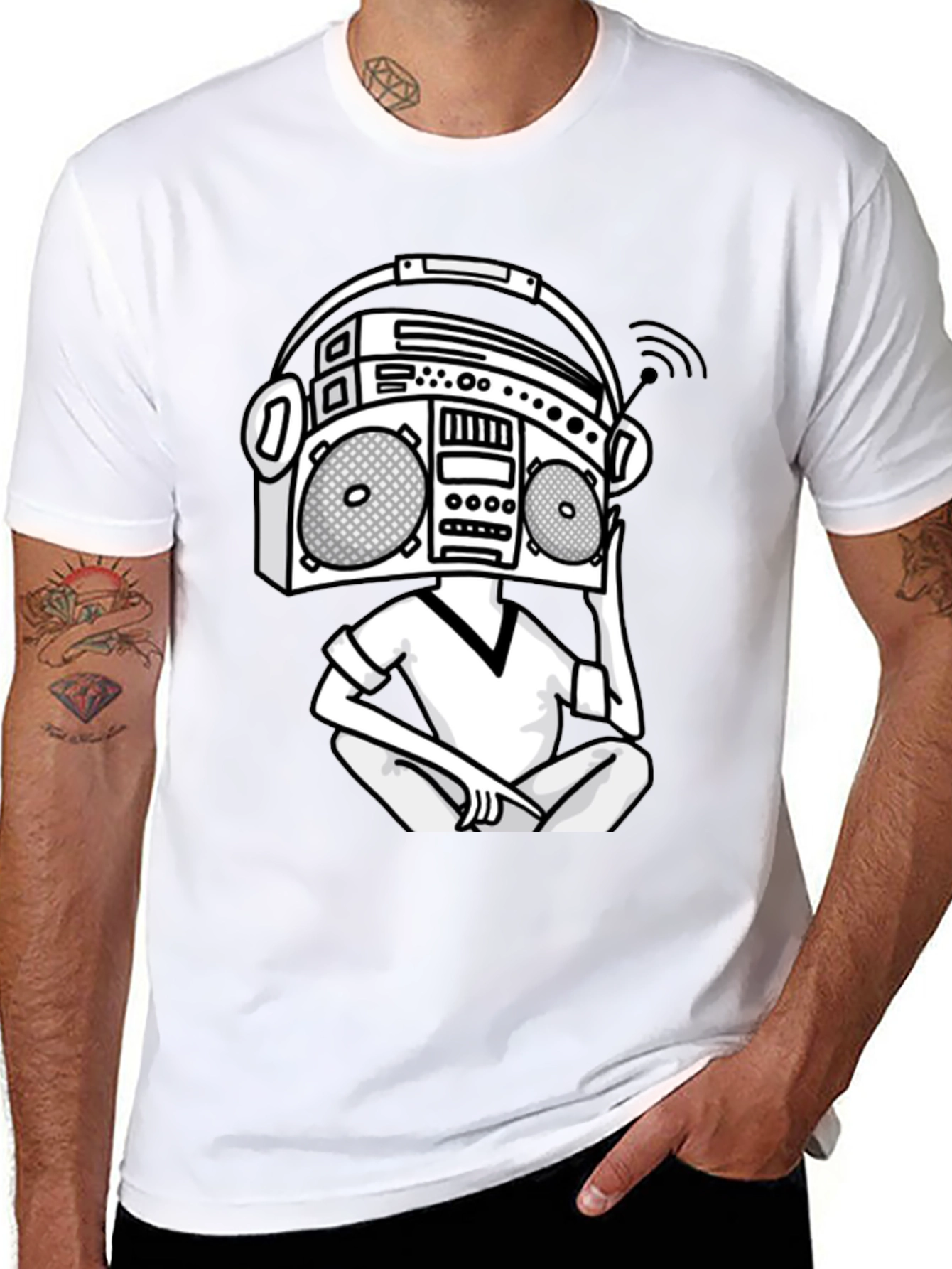 Black Retro Boombox Head T-Shirt - Classic Hip Hop Style view 8