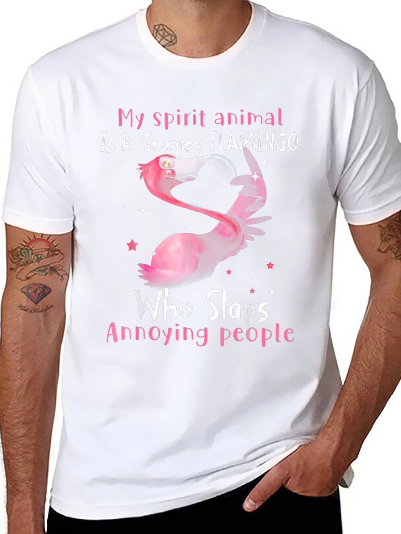 Black Grumpy Flamingo T-Shirt - Slap Annoying People Funny Tee view 8