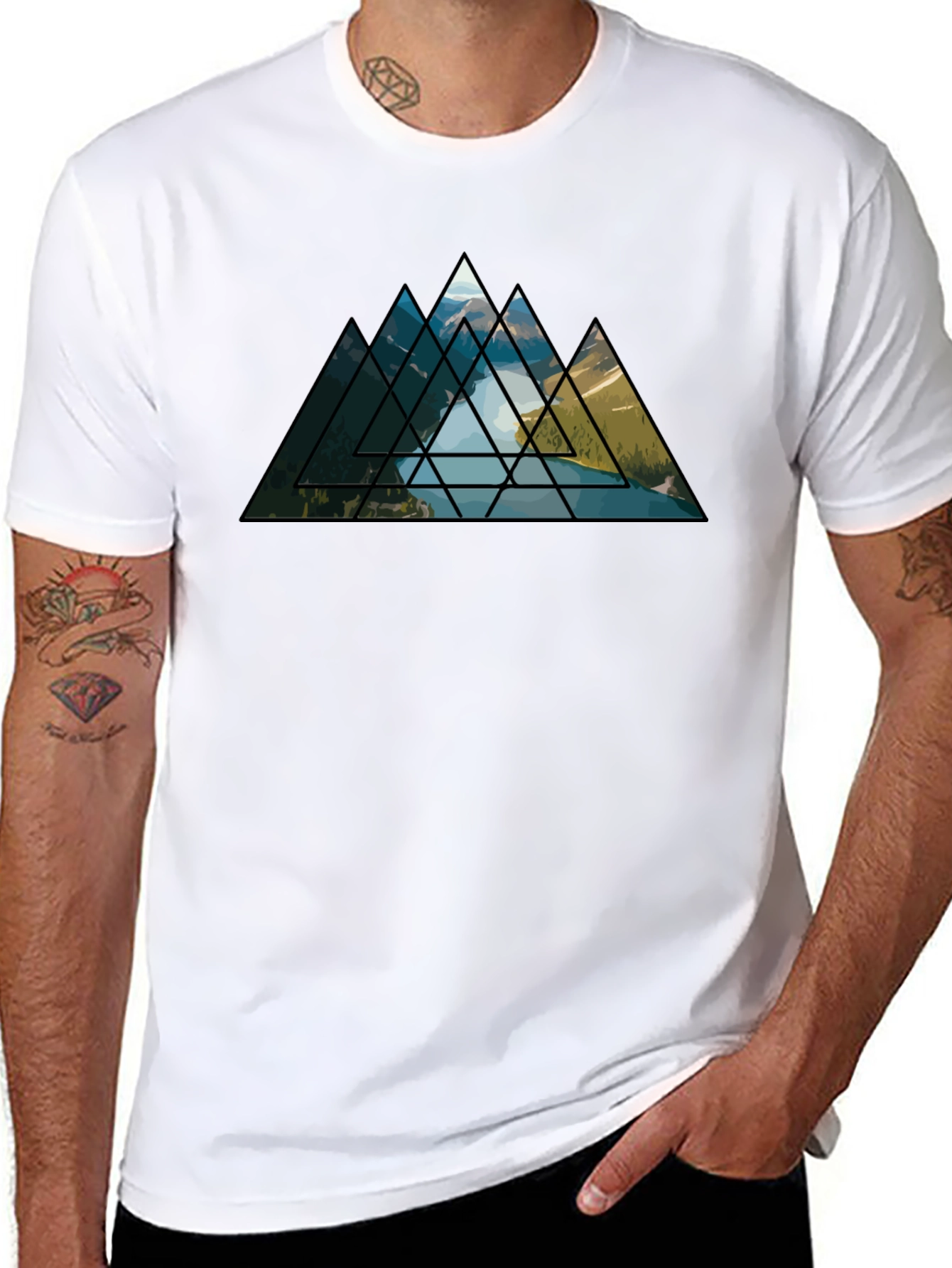 Black Geometric Mountainscape Graphic Tee view 8