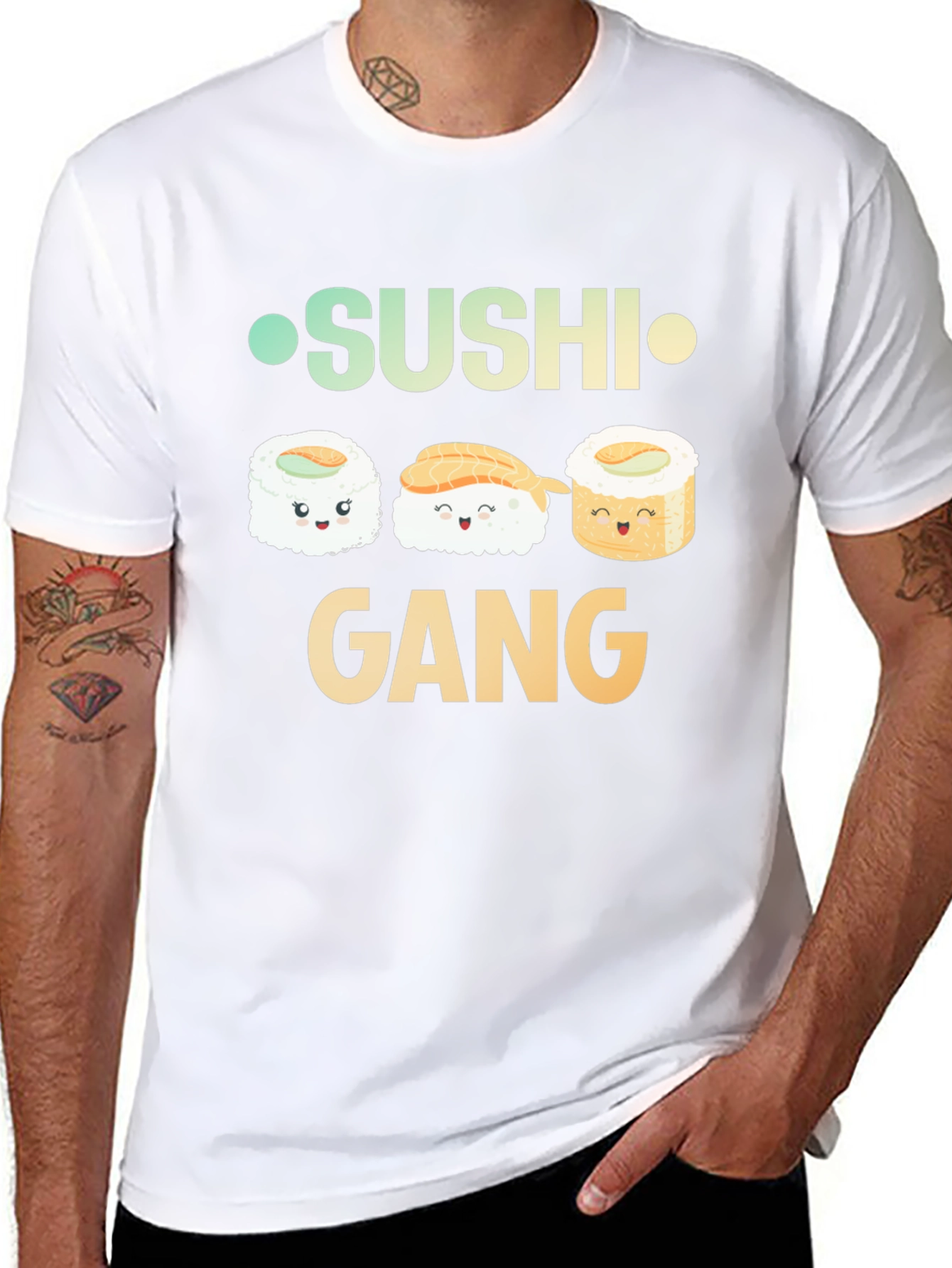 Black Sushi Gang Graphic T-Shirt - Black Crew Neck Tee view 8