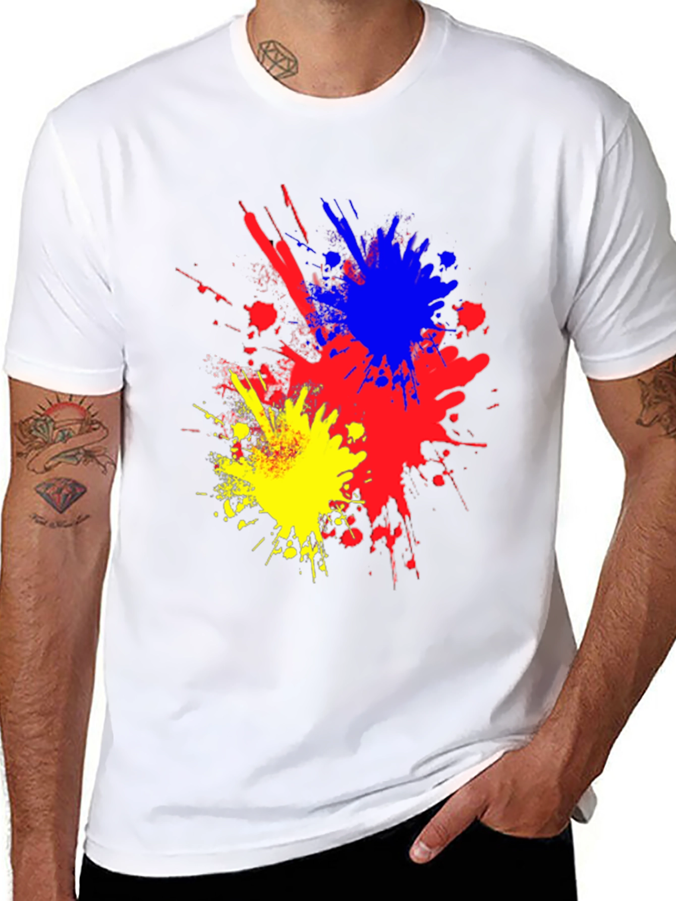 Black Abstract Paint Splatter Graphic Black T-Shirt view 8