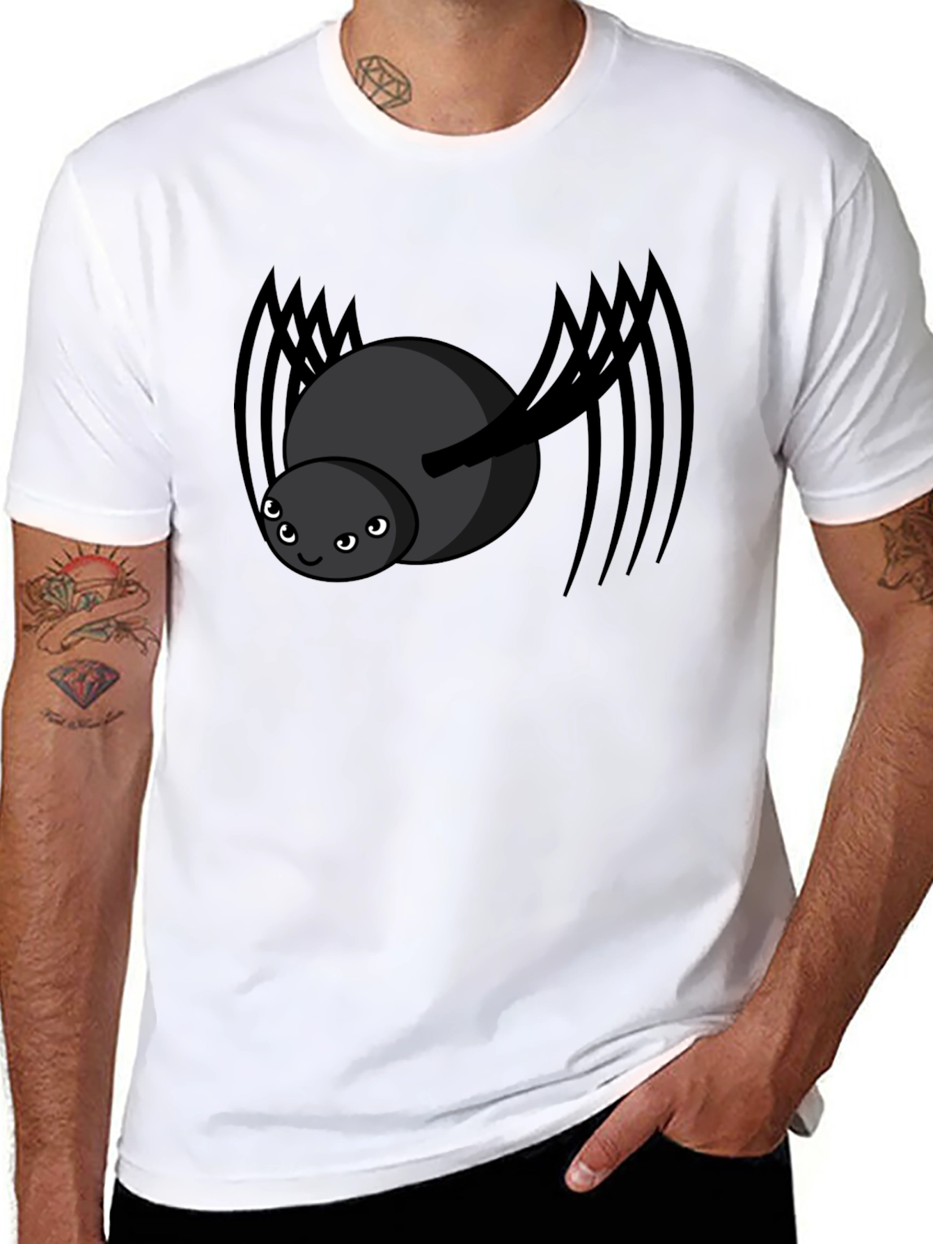 Black Cute Spider Graphic Black T-Shirt view 8