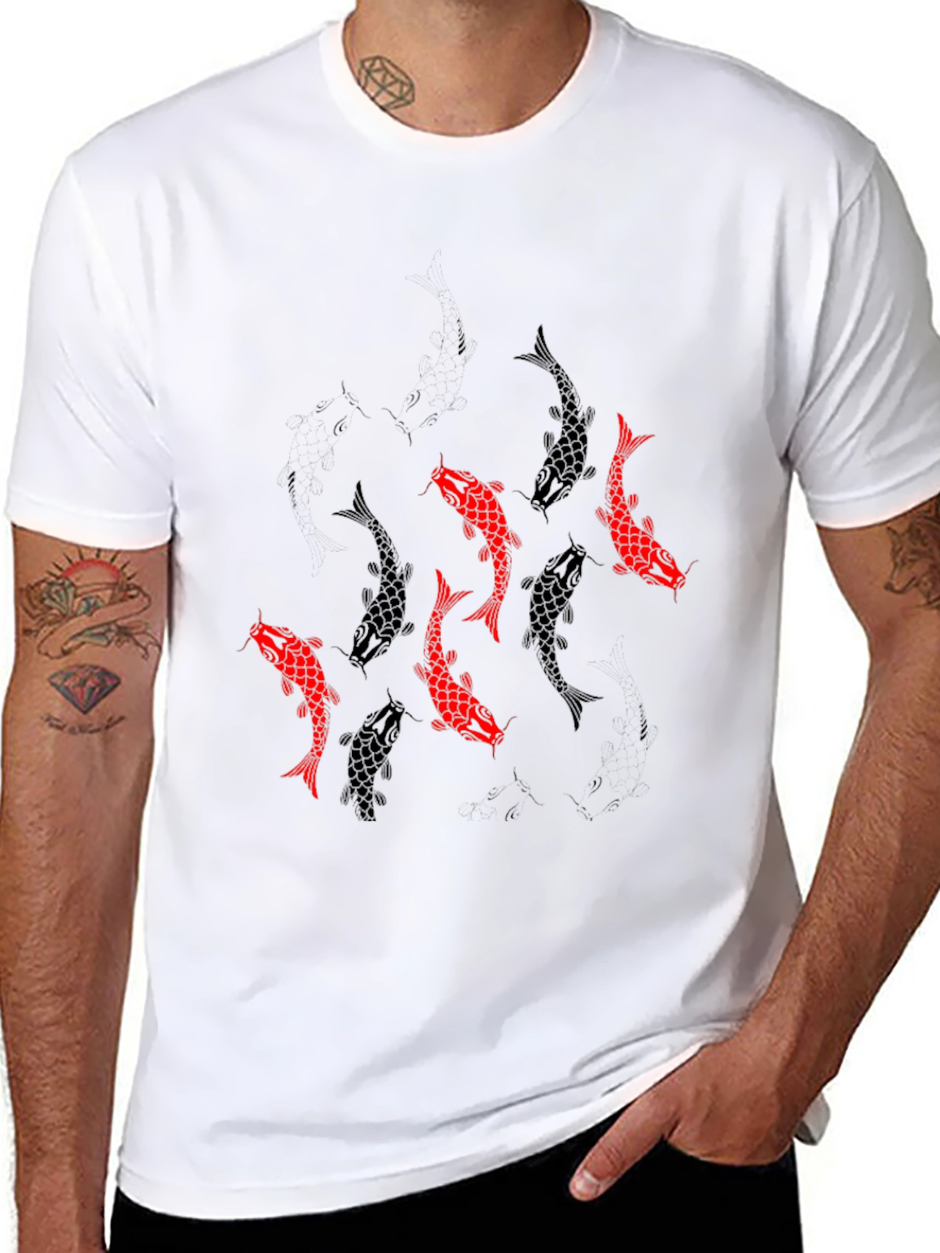Black Koi Fish Graphic Tee - Black Cotton Blend view 8