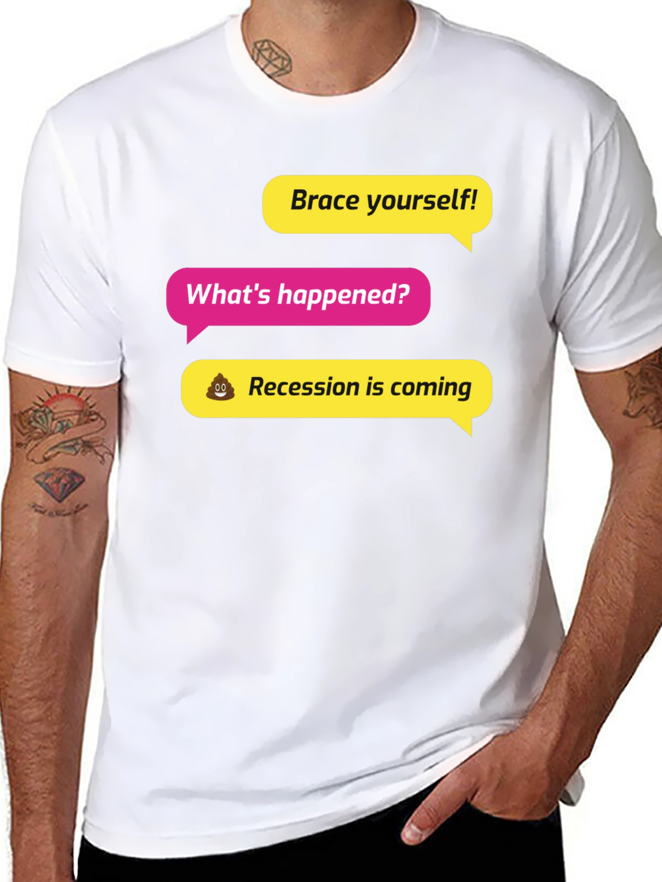 Black Brace Yourself! Recession Humor Graphic Tee view 8