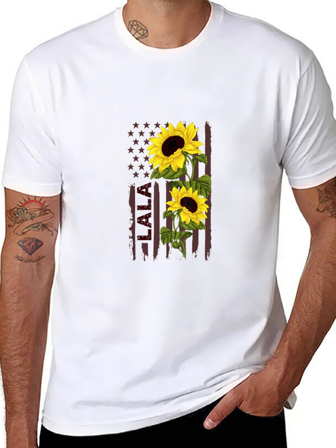 Black Sunflower American Flag Graphic Tee view 8