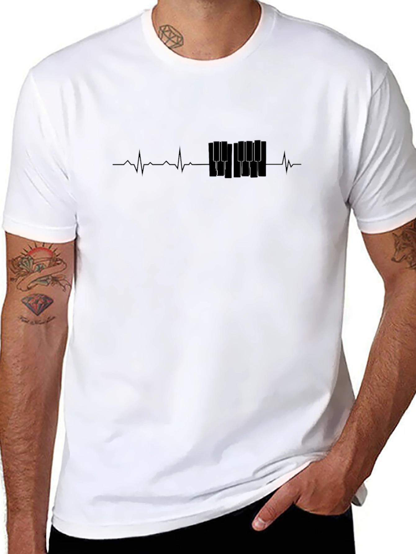 Black Piano Keys Heartbeat T-Shirt - Music Lover Tee view 8