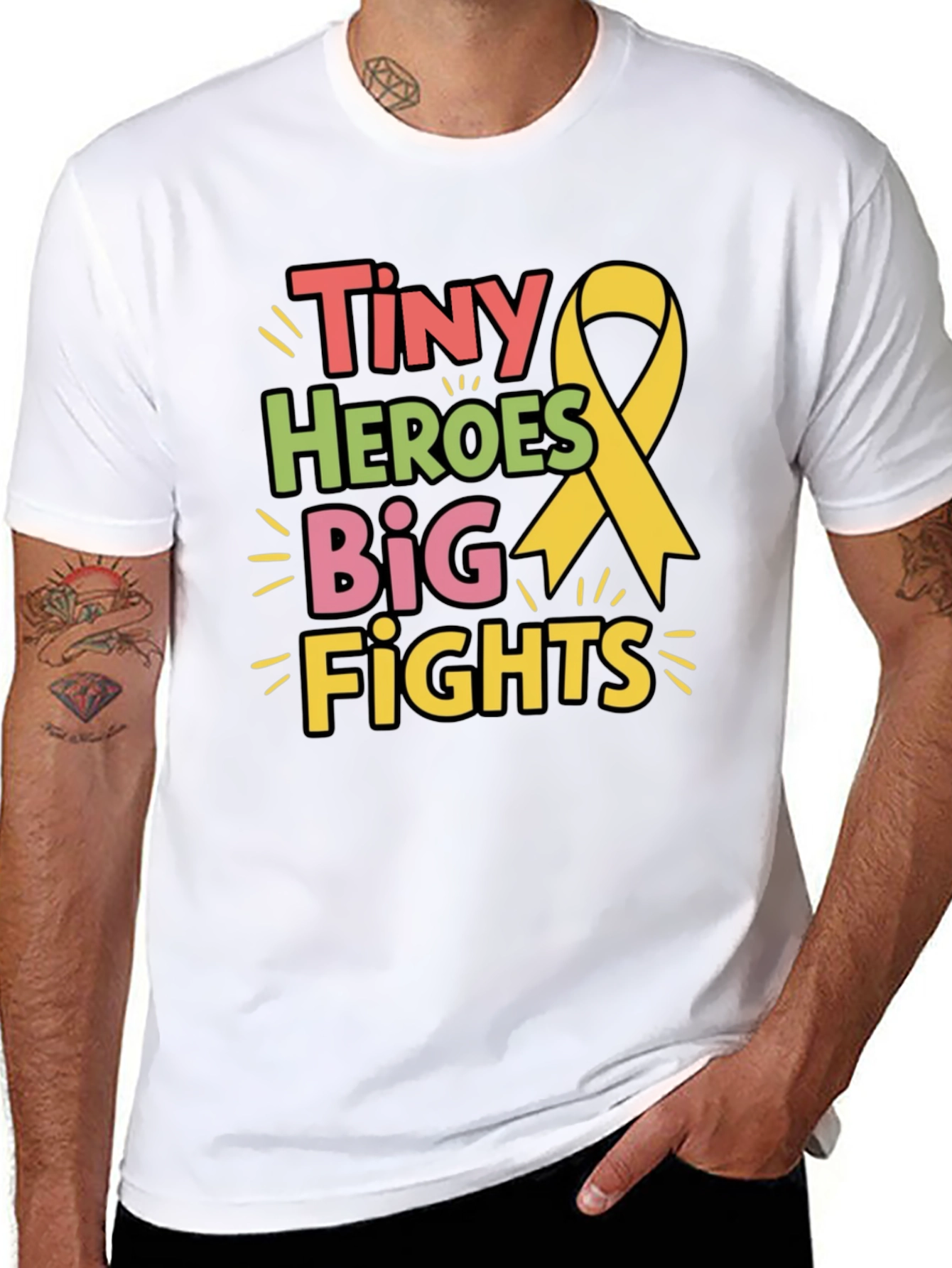 Black Tiny Heroes Big Fights T-Shirt - Childhood Cancer Awareness view 8