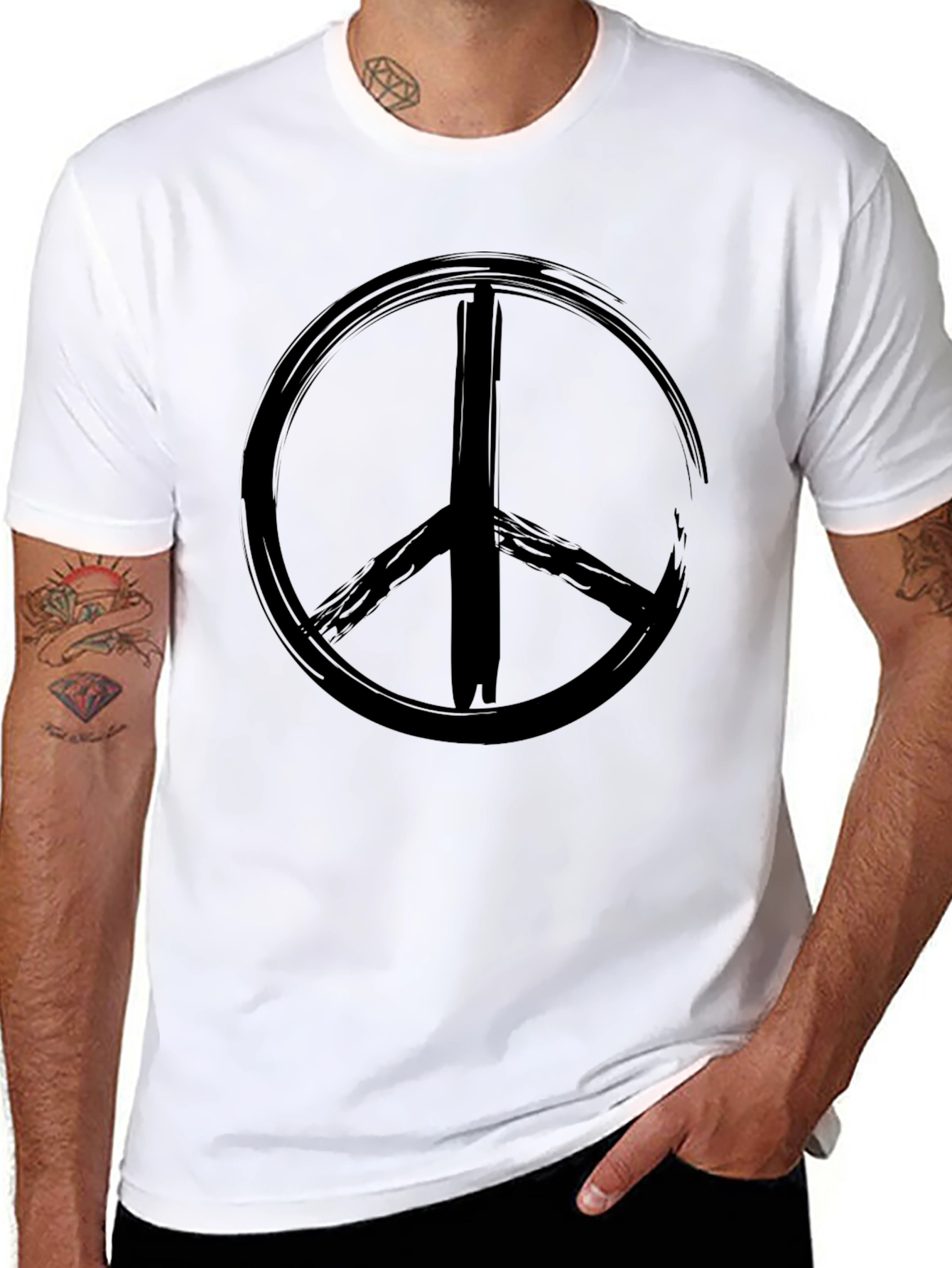 Black Grunge Peace Sign Black T-Shirt view 8