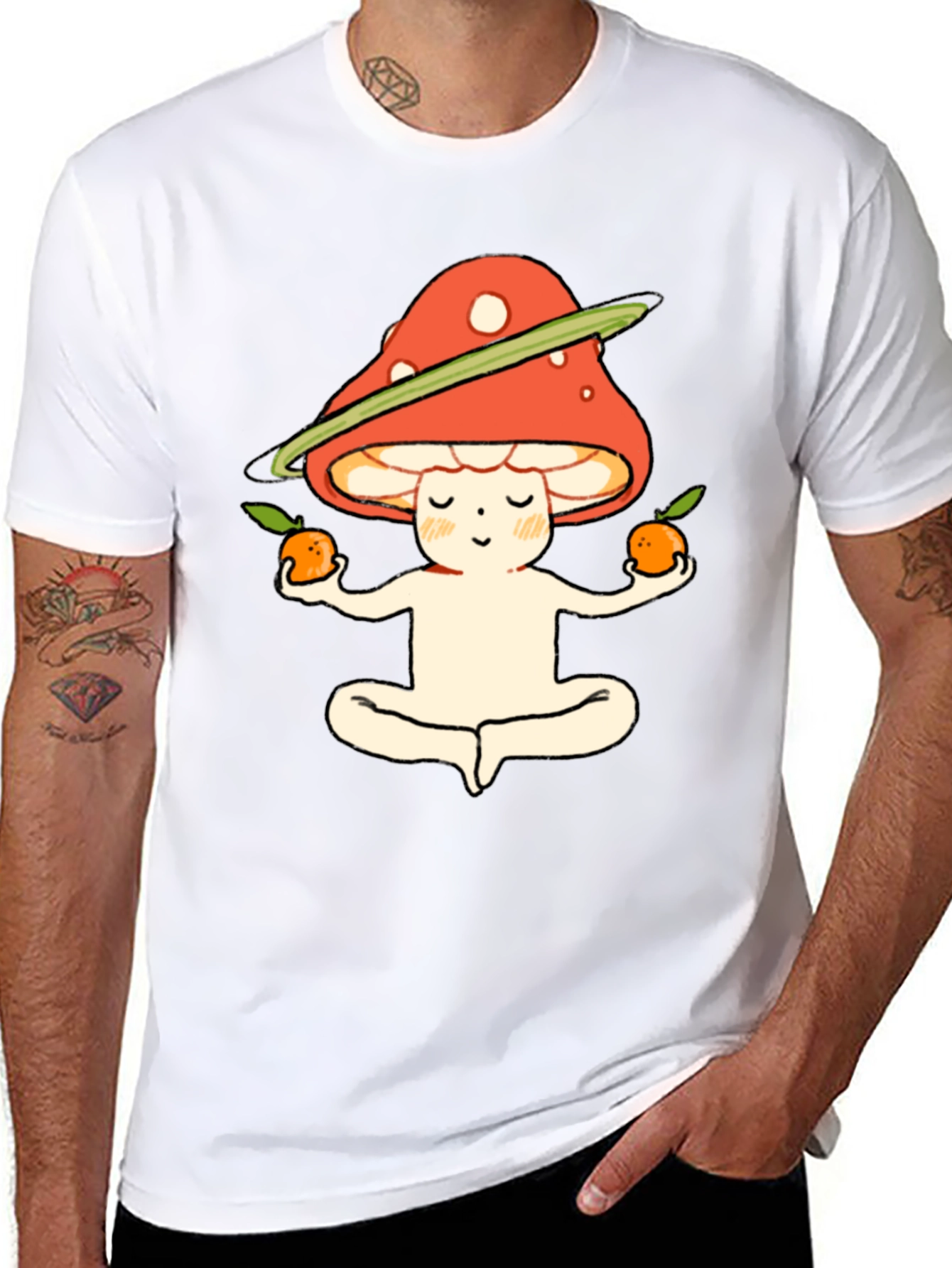 Black Meditating Mushroom T-Shirt view 8