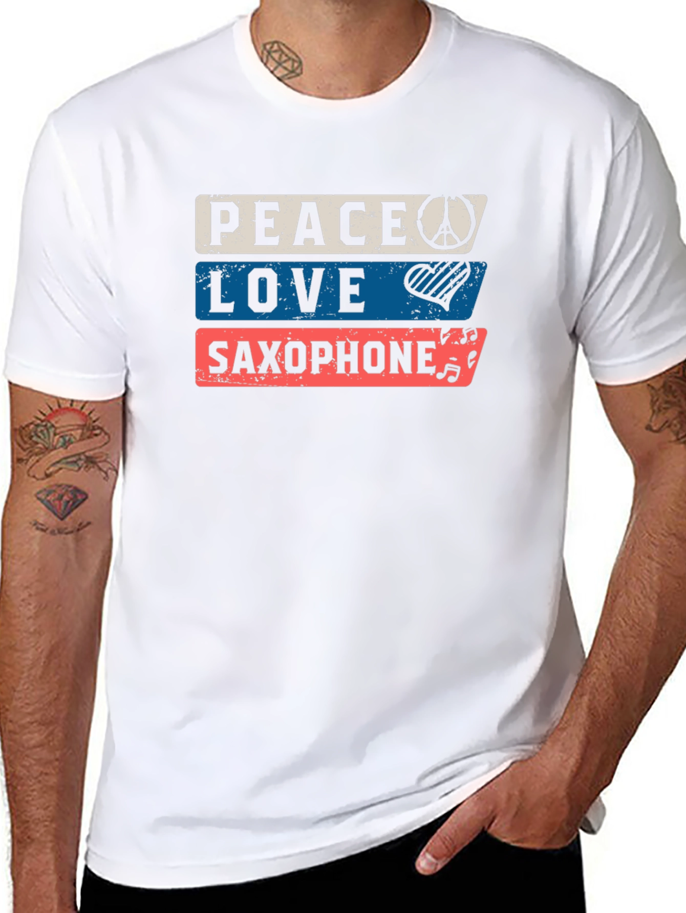 Black Peace Love Saxophone Graphic Tee view 8