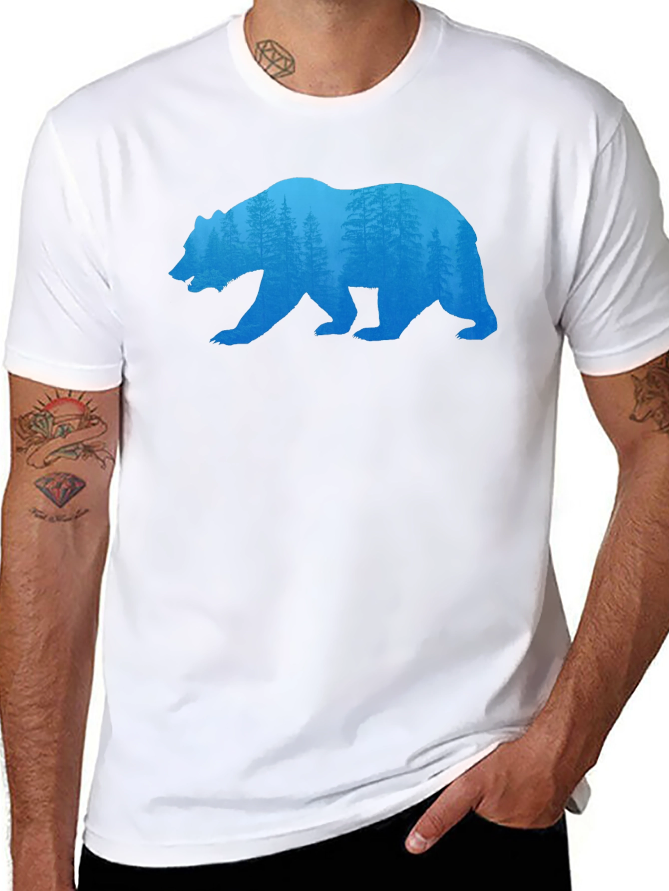 Black Bear Silhouette Forest Graphic Tee view 8