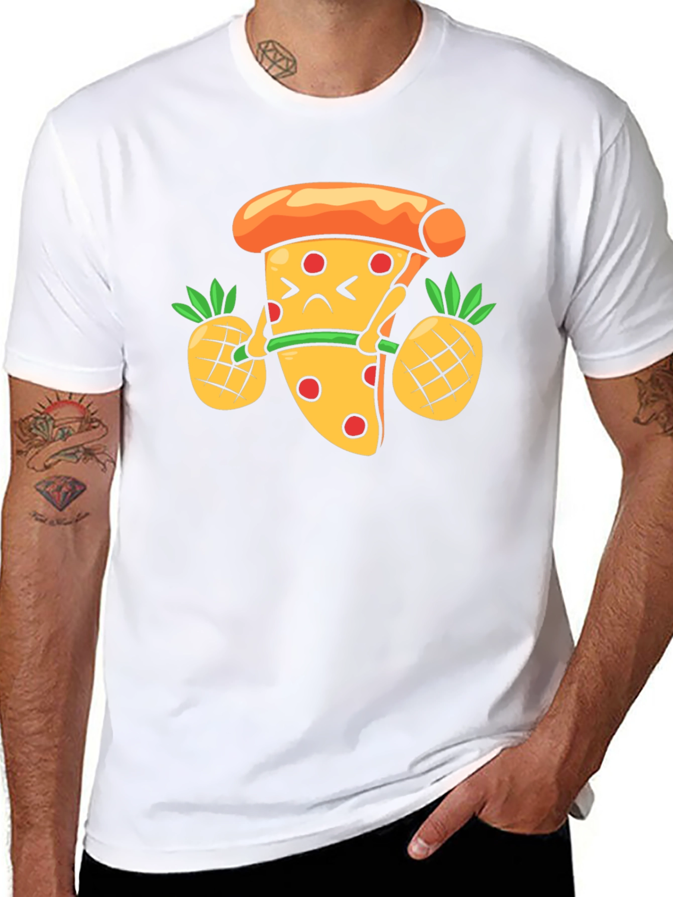 Black Pizza Lifting Pineapple Weights Funny T-Shirt view 8