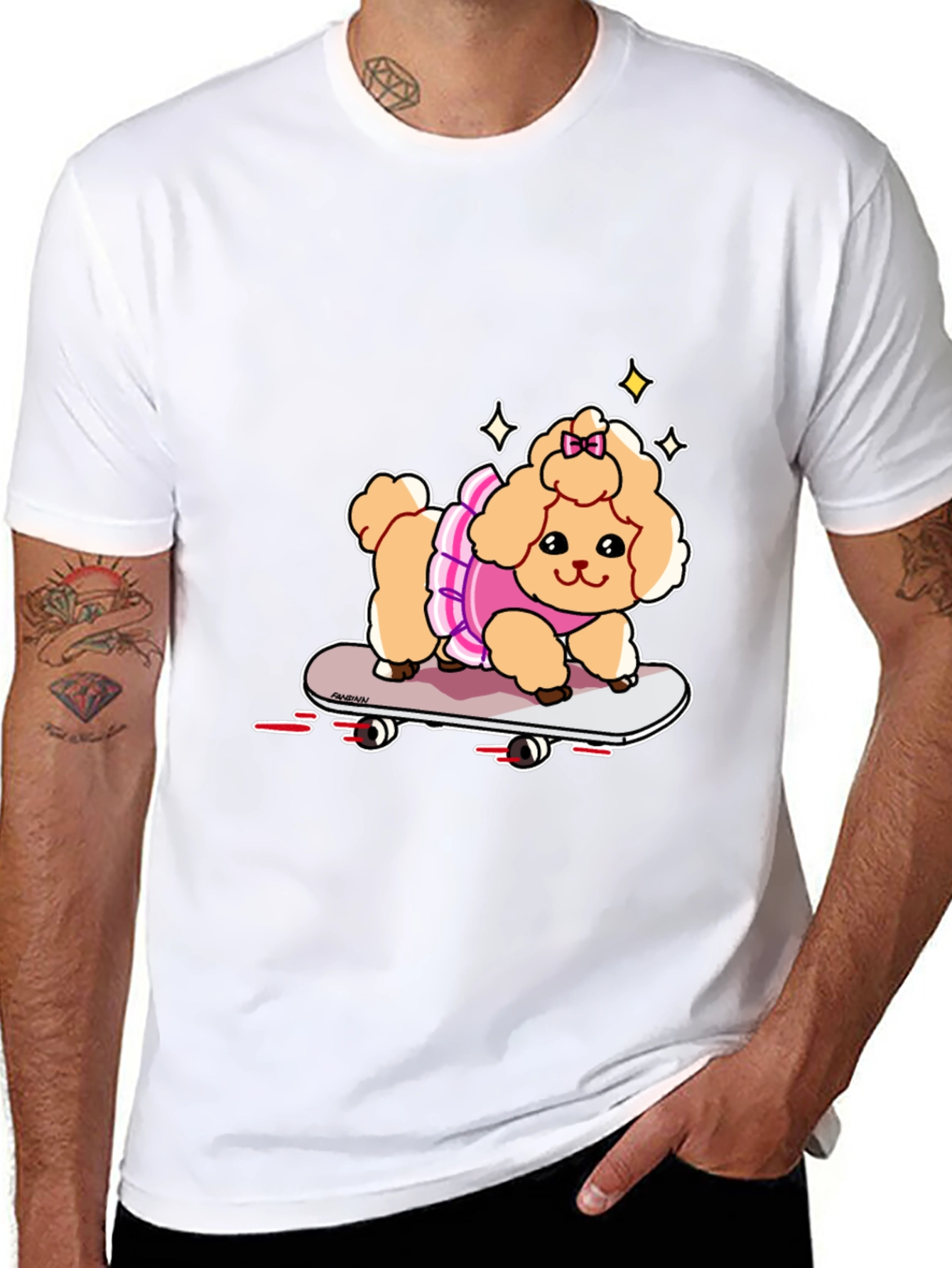 Black Cute Skateboard Poodle T-Shirt view 8