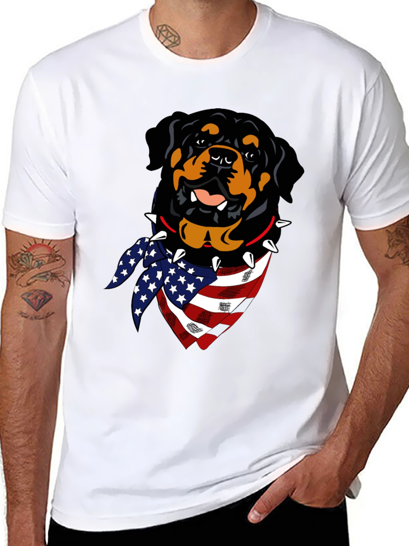 Black Rottweiler USA Flag T-Shirt view 8
