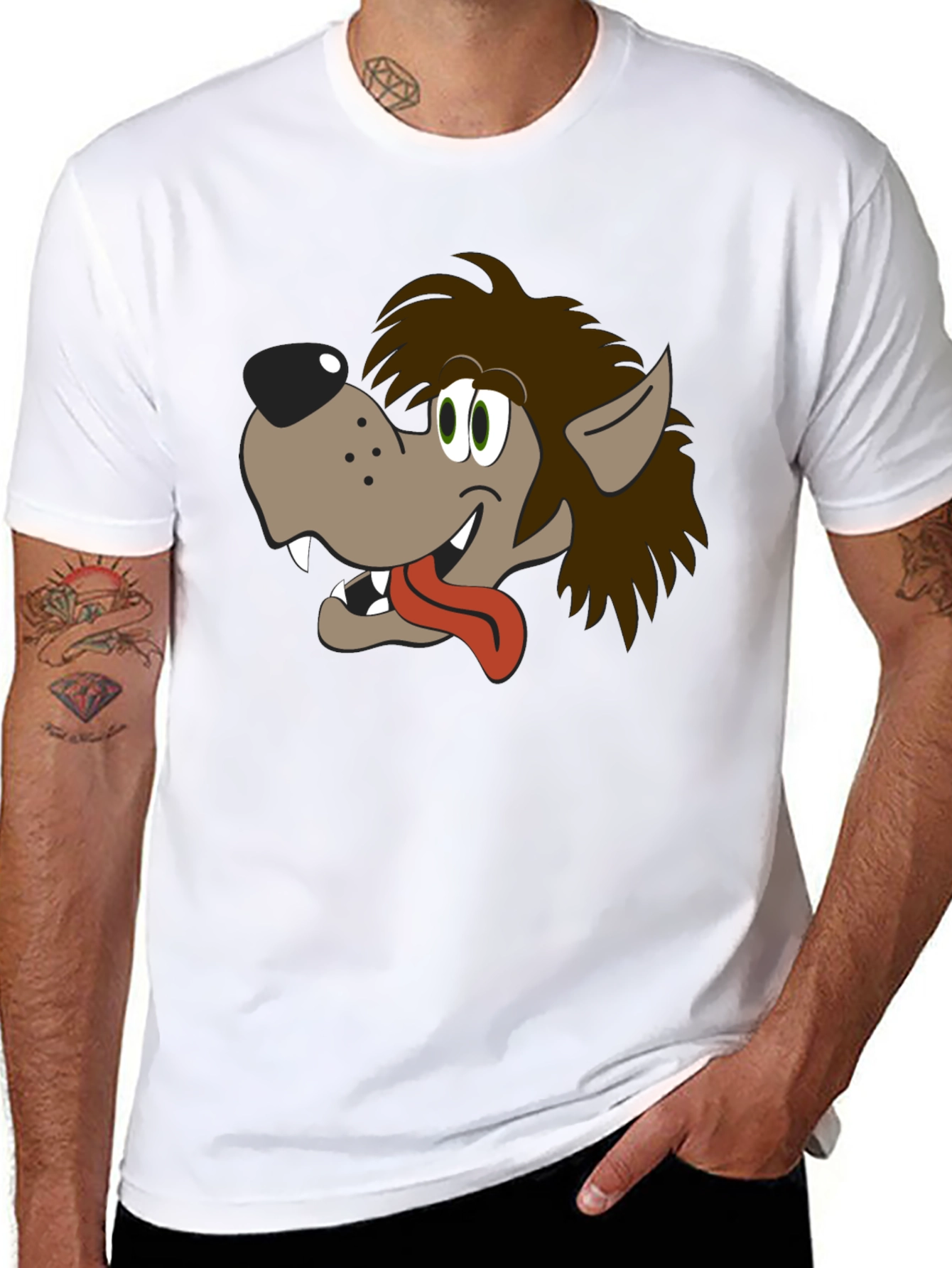Black Cartoon Wolf Graphic Tee - Black Cotton Blend Shirt view 8
