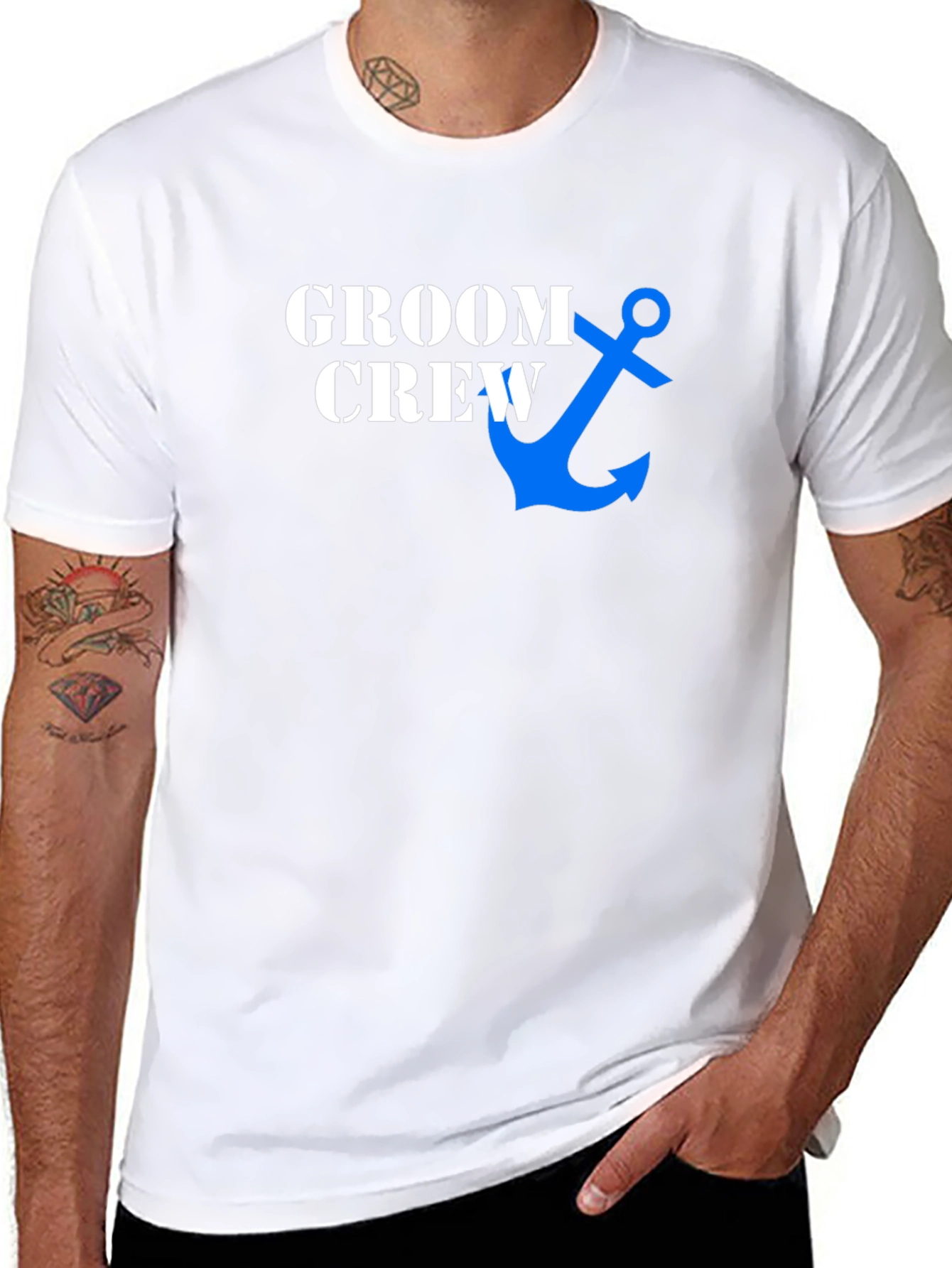 Black Groom Crew Anchor Graphic Tee - Black Cotton Blend view 8