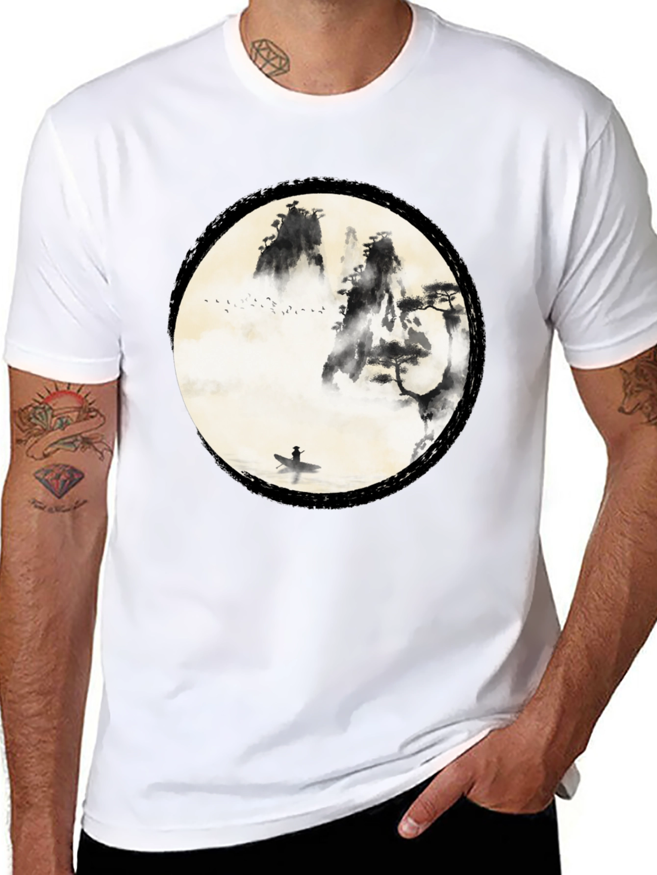 Black Zen Mountain & Boat Graphic Tee - Black view 8