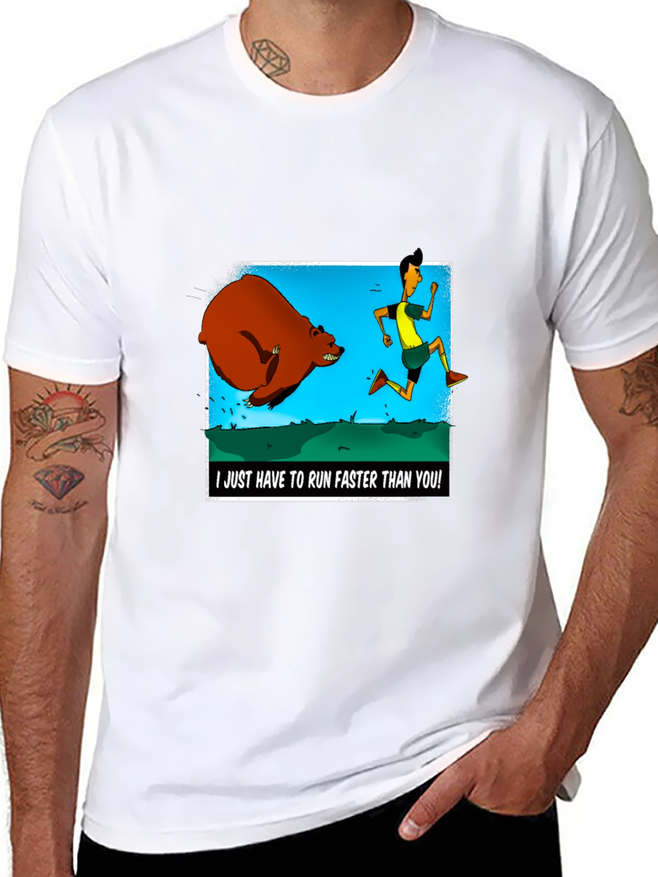Black Run Faster Than You T-Shirt: Bear Chase Graphic Tee view 8