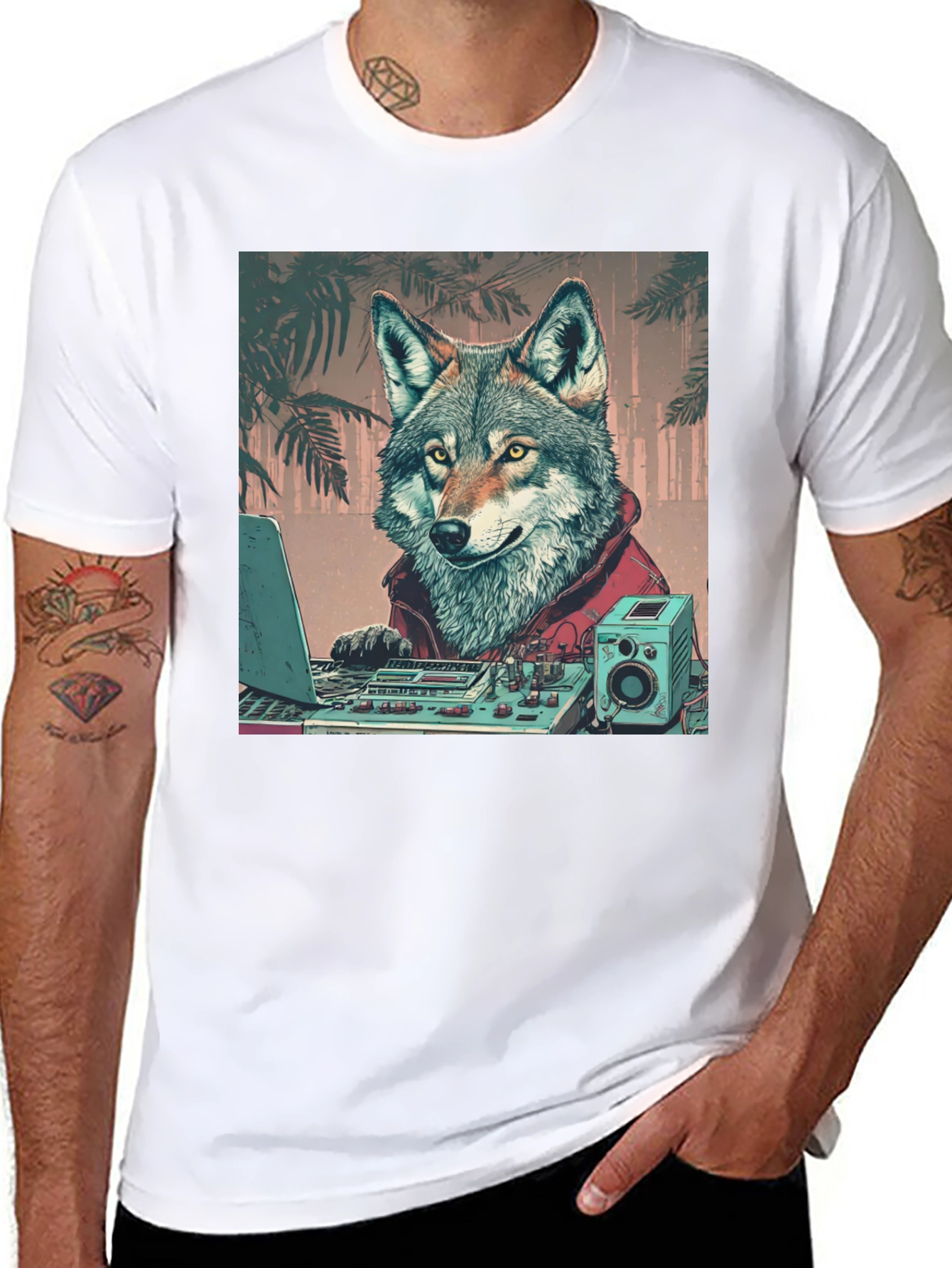 Black DJ Wolf Graphic Tee - Cool Animal Lover Shirt view 8