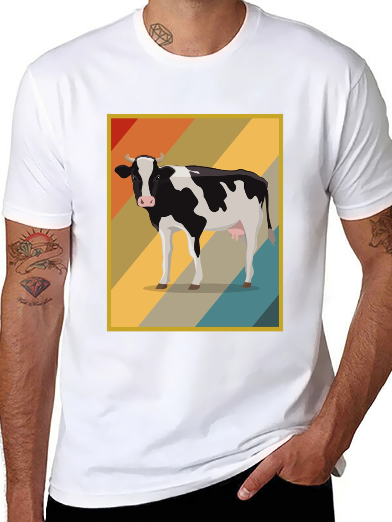 Black Retro Cow Graphic Tee - Farm Animal T-Shirt view 8