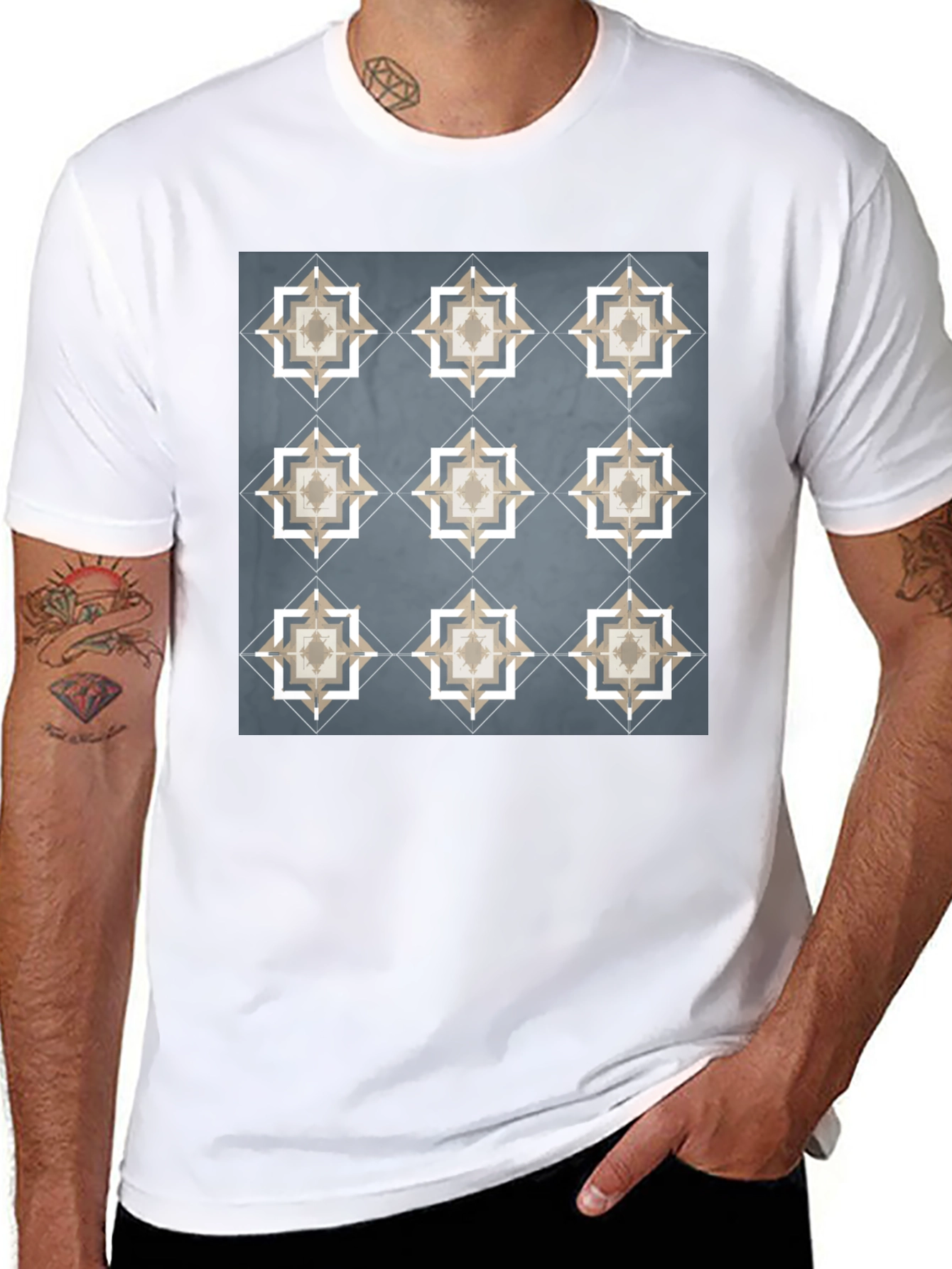 Black Geometric Star Pattern T-Shirt - Modern Style view 8