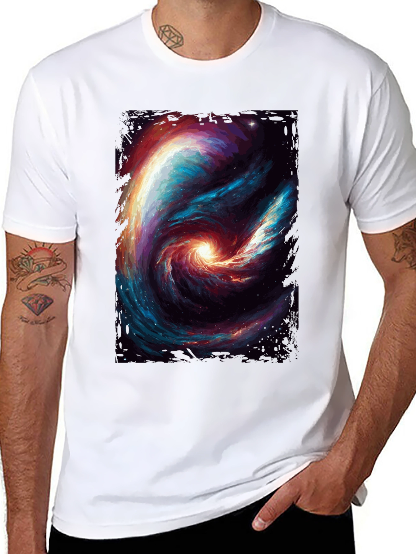 Black Cosmic Galaxy Swirl Graphic T-Shirt - Black view 8