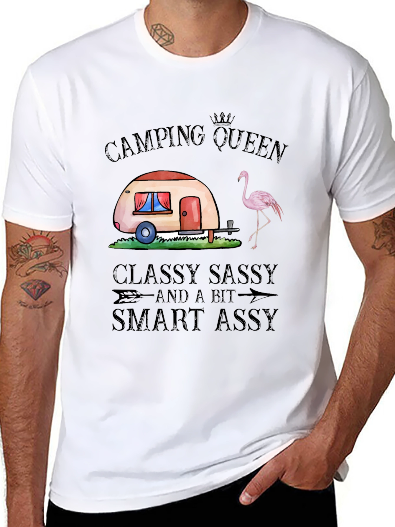 Black Camping Queen Graphic T-Shirt, Classy Sassy Smart Assy view 8