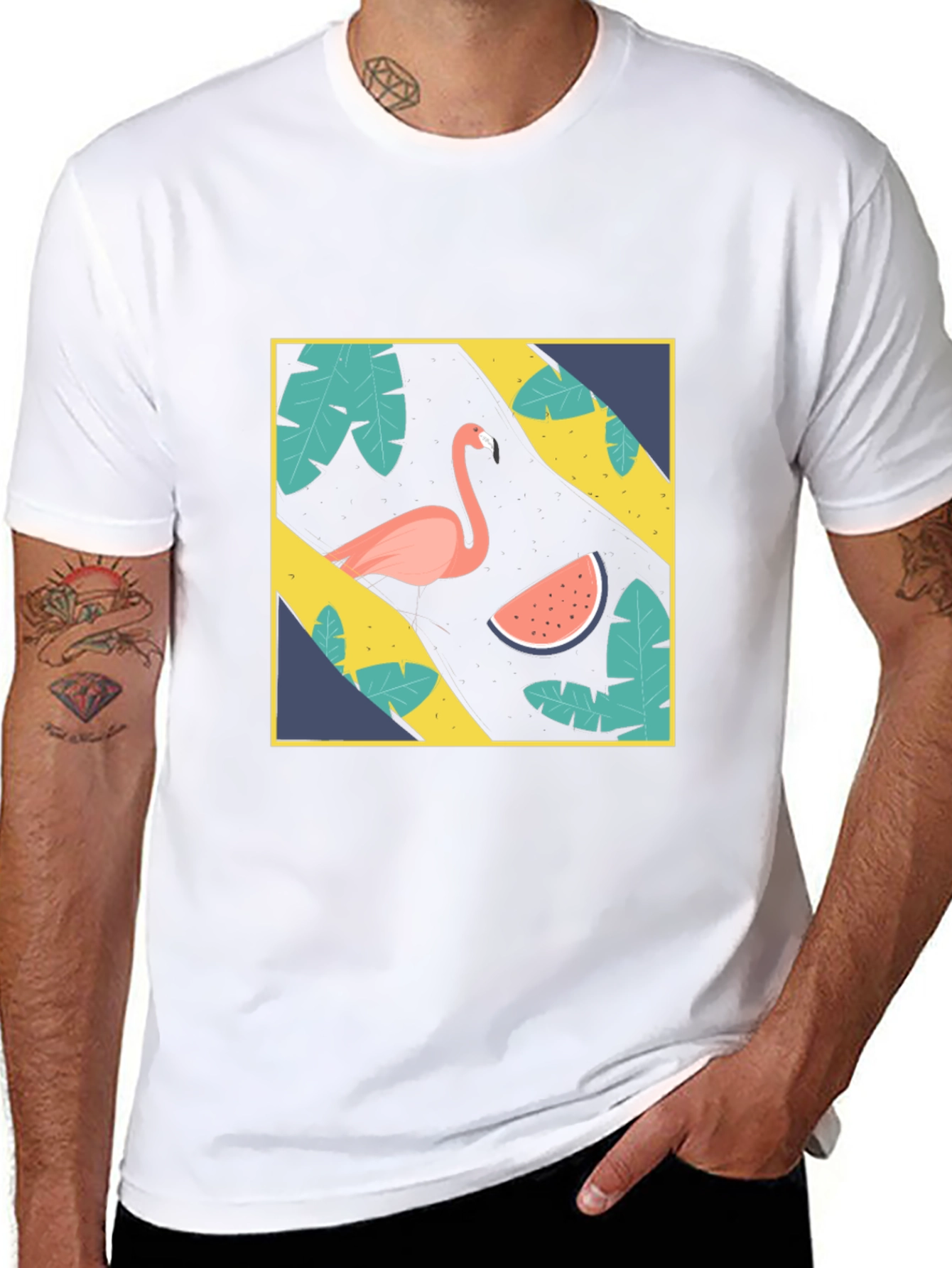 Black Tropical Flamingo Graphic Tee view 8