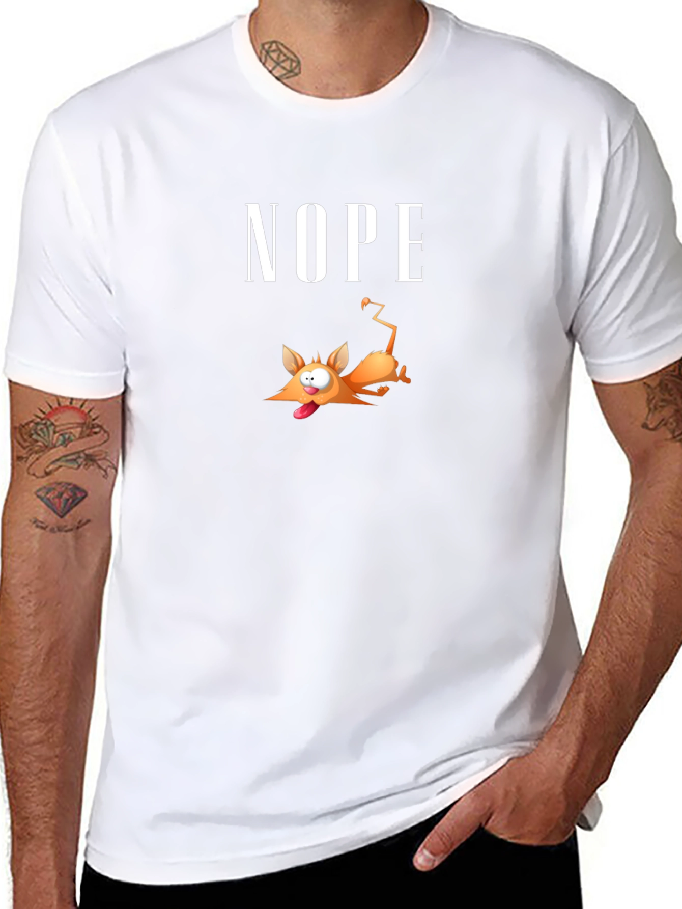 Black Nope Cartoon Fox Black T-Shirt view 8