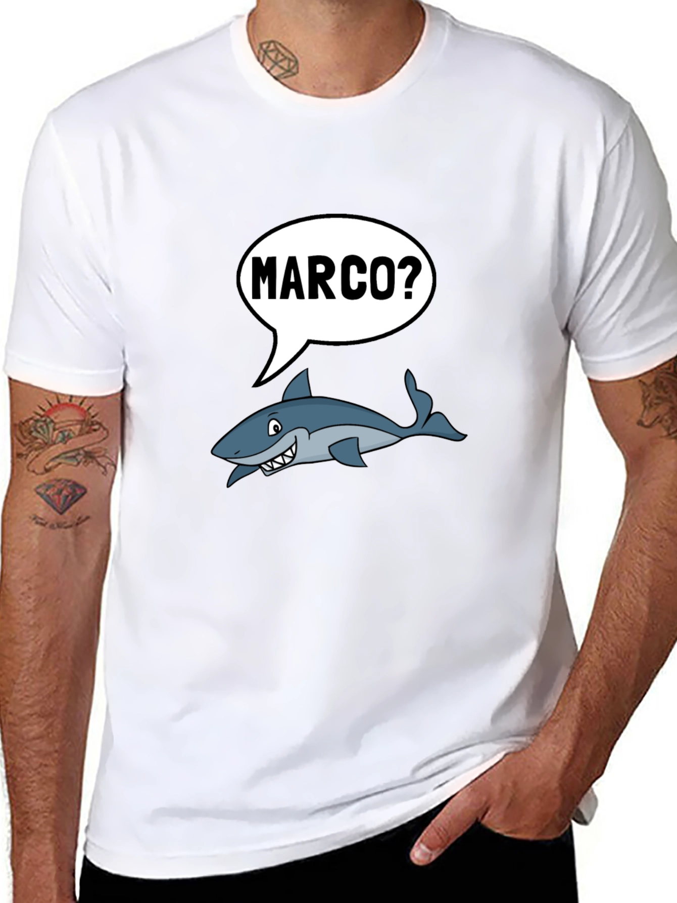 Black Marco Shark T-Shirt - Funny Ocean Humor Tee view 8