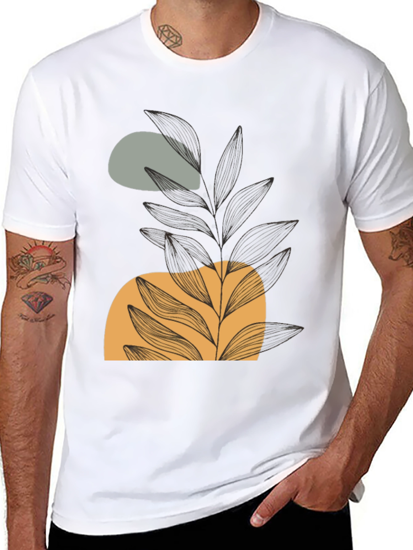Black Abstract Plant Graphic Tee - Modern Casual Style view 8