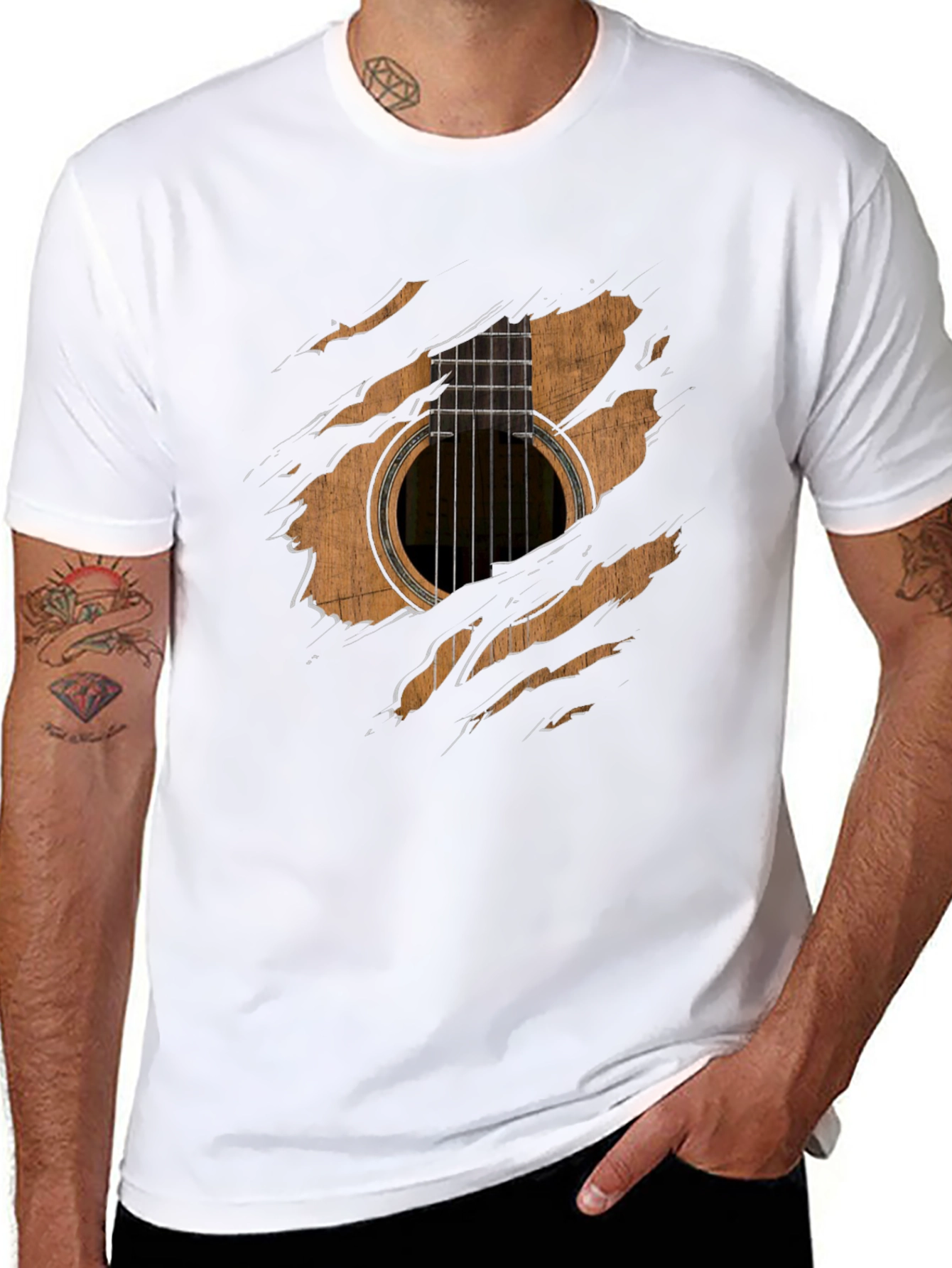 Black Guitar Ripped T-Shirt view 8