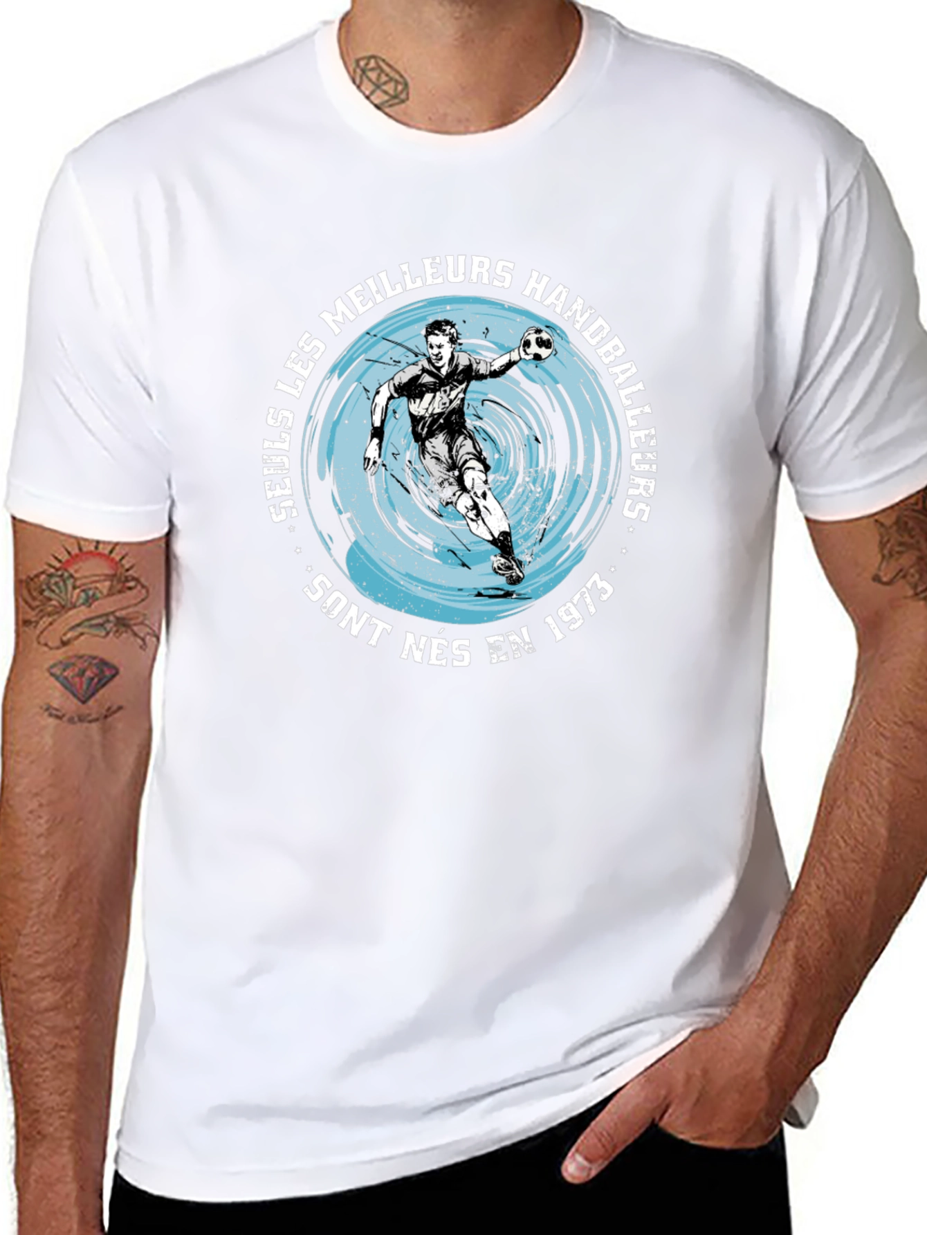 Black Vintage Handball Player T-Shirt - Born in 1973 view 8