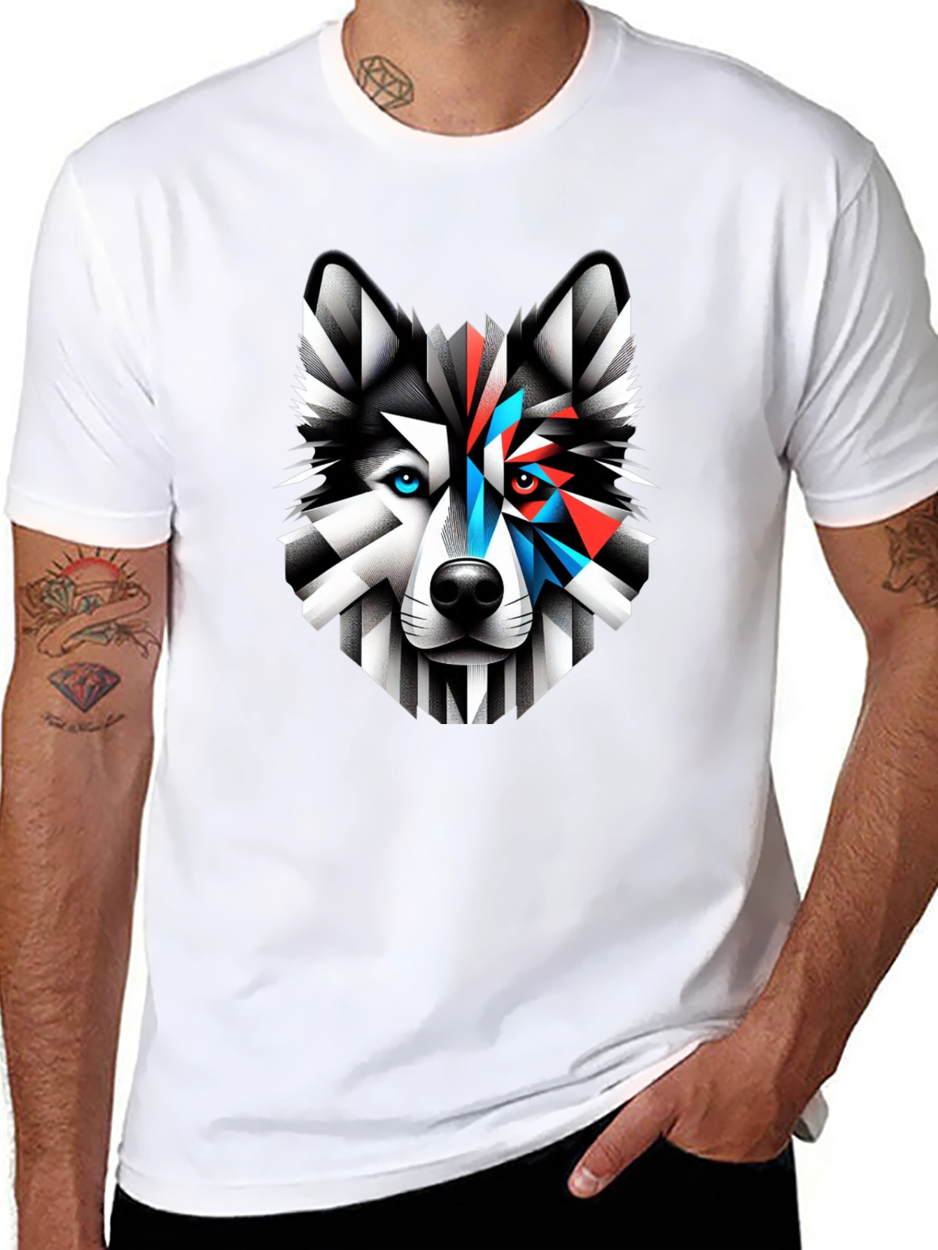 Black Geometric Wolf Graphic Print Tee view 8