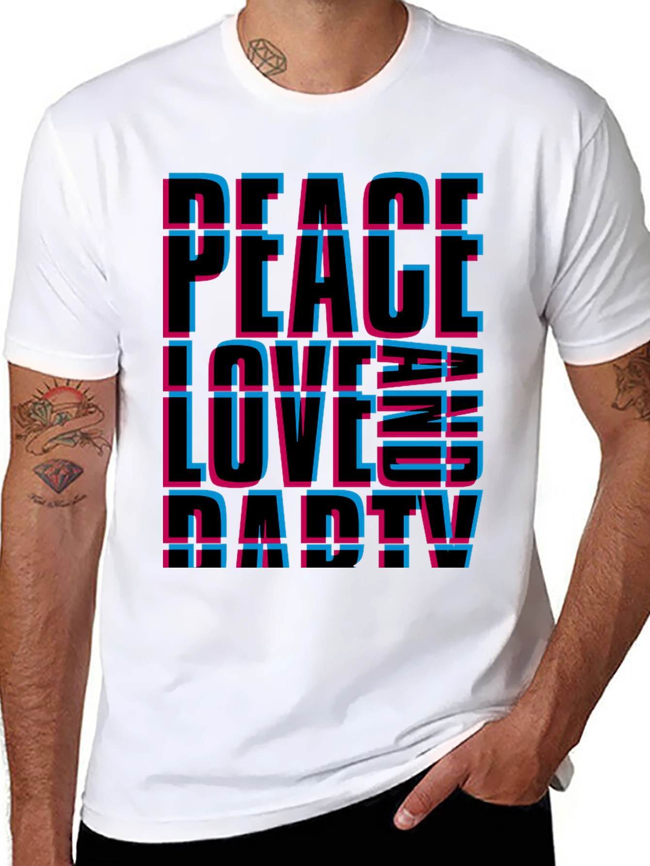 Black Peace Love Party Graphic Tee - Black Casual T-Shirt view 8