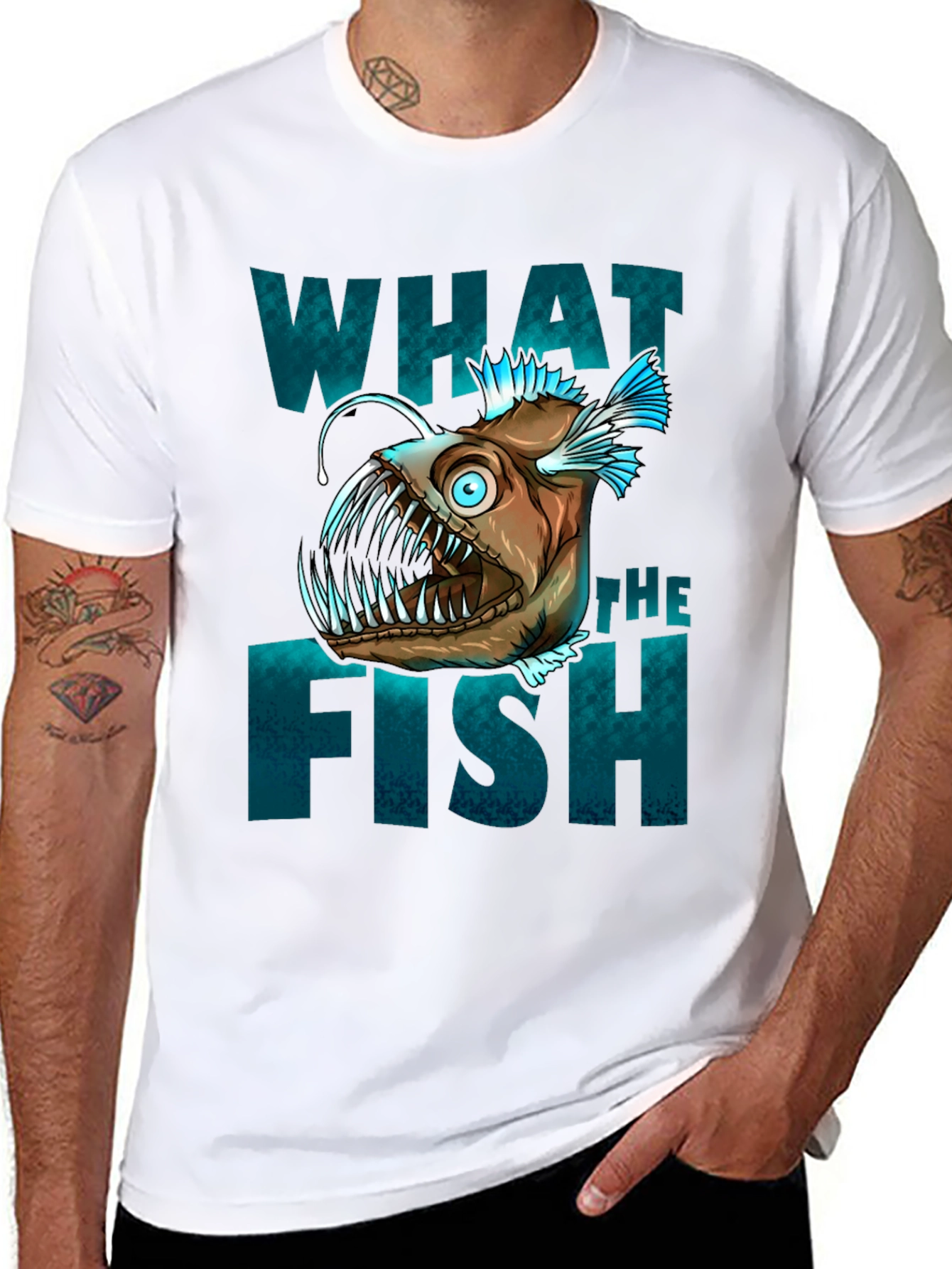 Black What The Fish T-Shirt - Anglerfish Graphic Tee view 8