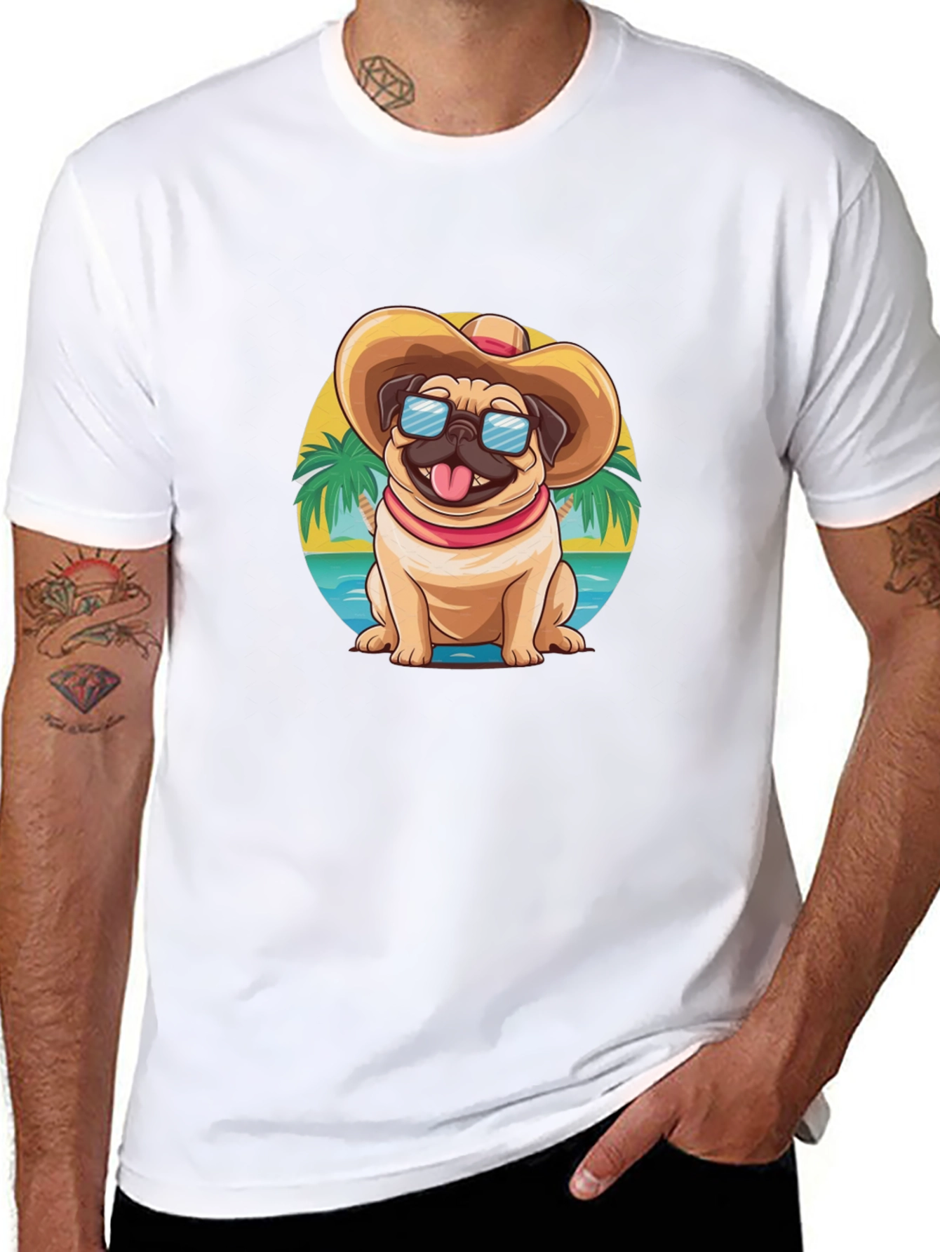 Black Pug Beach T-Shirt - Summer Dog Tee view 8