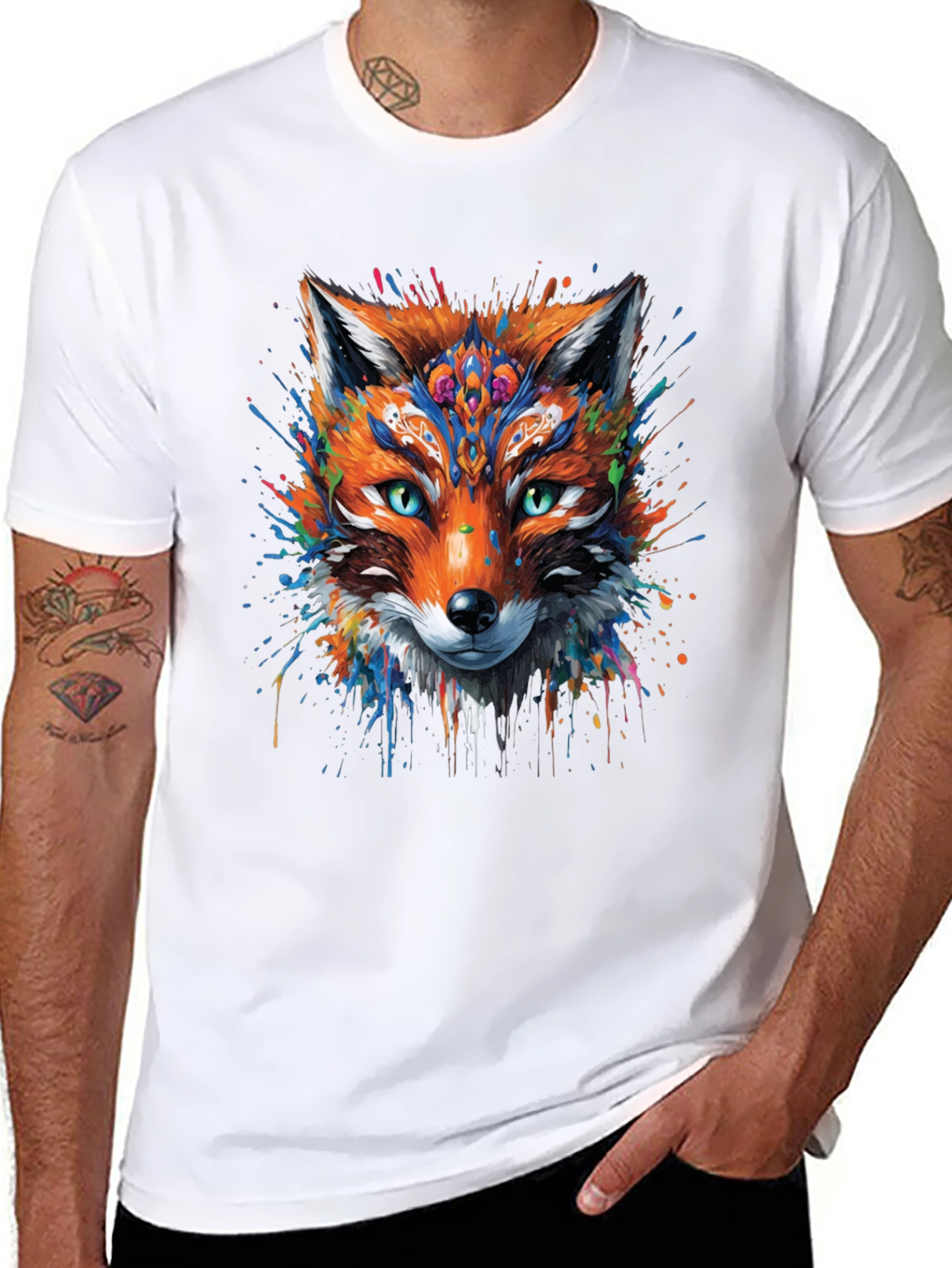 Black Abstract Fox Graphic Black T-Shirt view 8