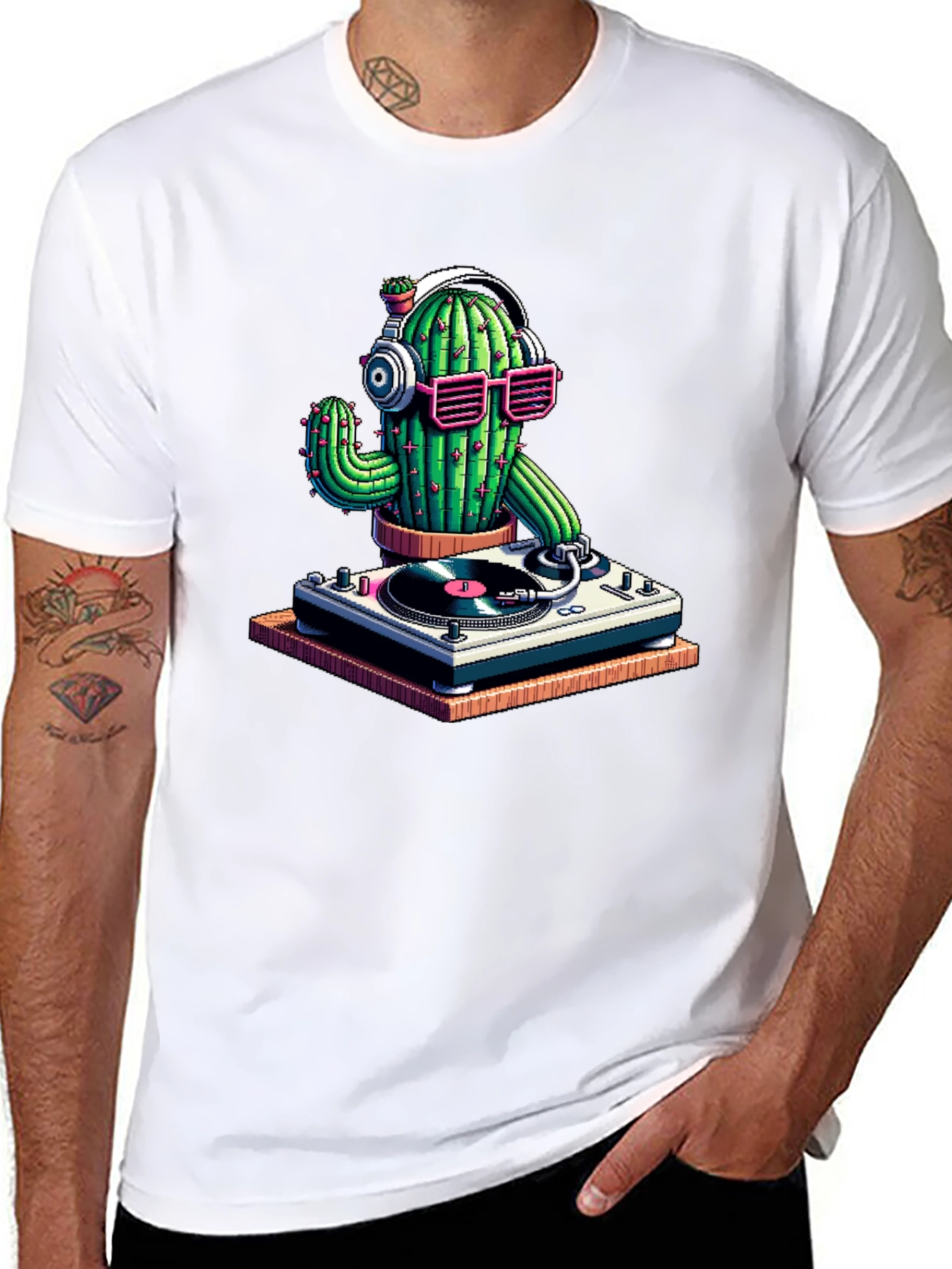 Black DJ Cactus T-Shirt - Black Cotton Tee view 8