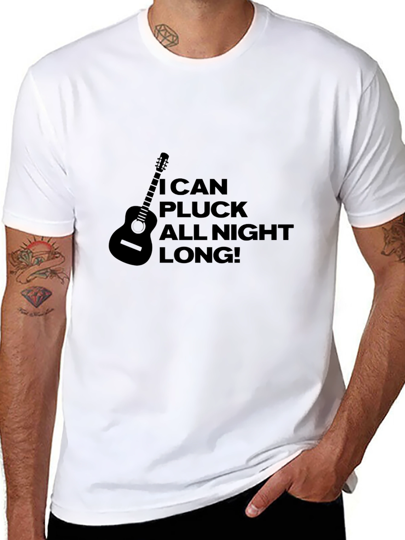 Black I Can Pluck All Night Long! Guitar T-Shirt view 8