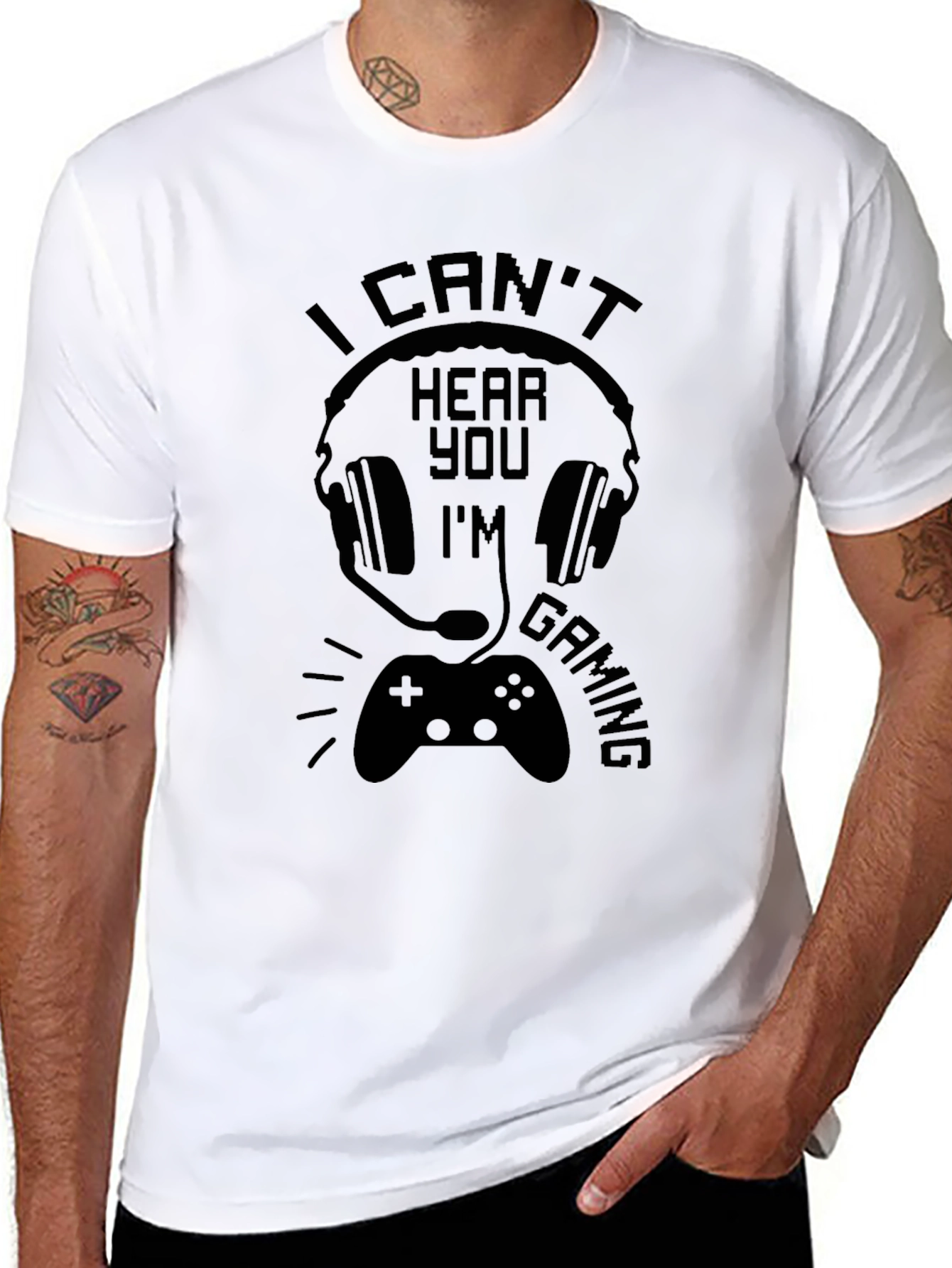 Black I Can't Hear You I'm Gaming Black T-Shirt view 8