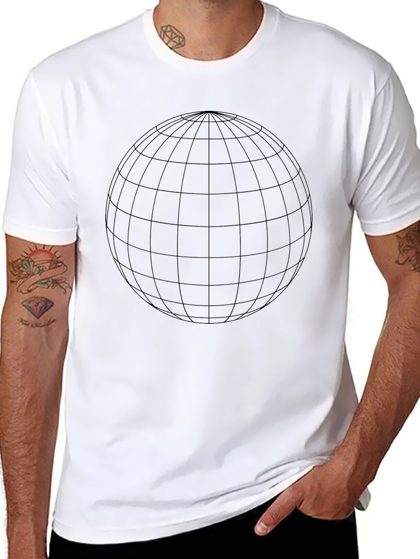Black Geometric Globe Graphic Tee - Modern Black T-Shirt view 8