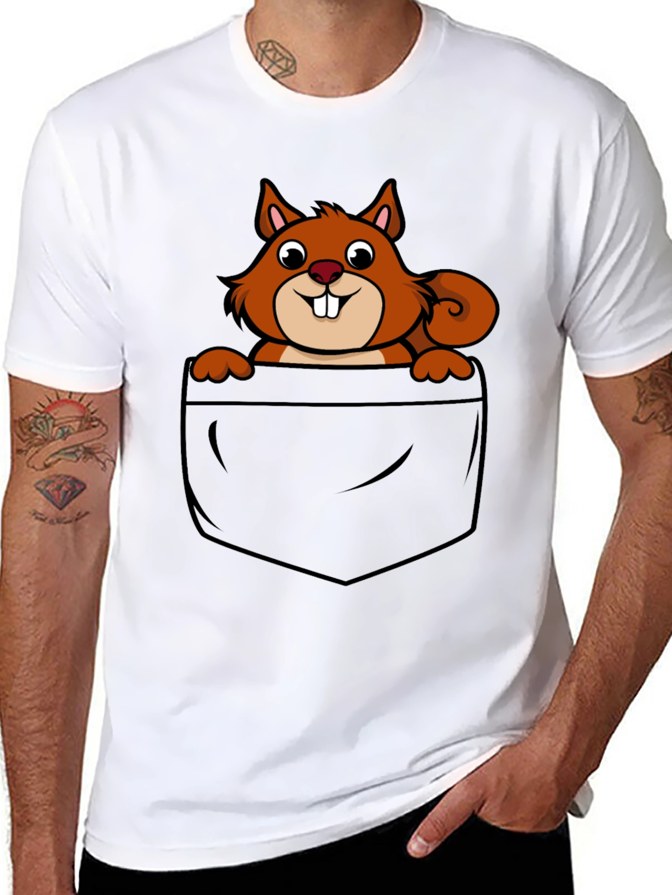 Black Squirrel in Pocket Graphic T-Shirt - Black view 8